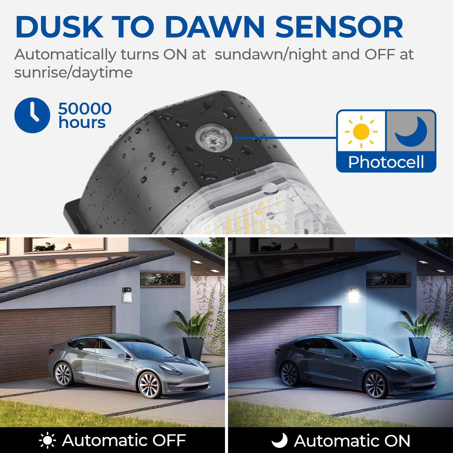 CINOTON 26W LED Wall Pack Light, Dusk to Dawn Sensor, 3CCT, IP65 Waterproof, 2 Pack, Black, Model ML-WPA-26W