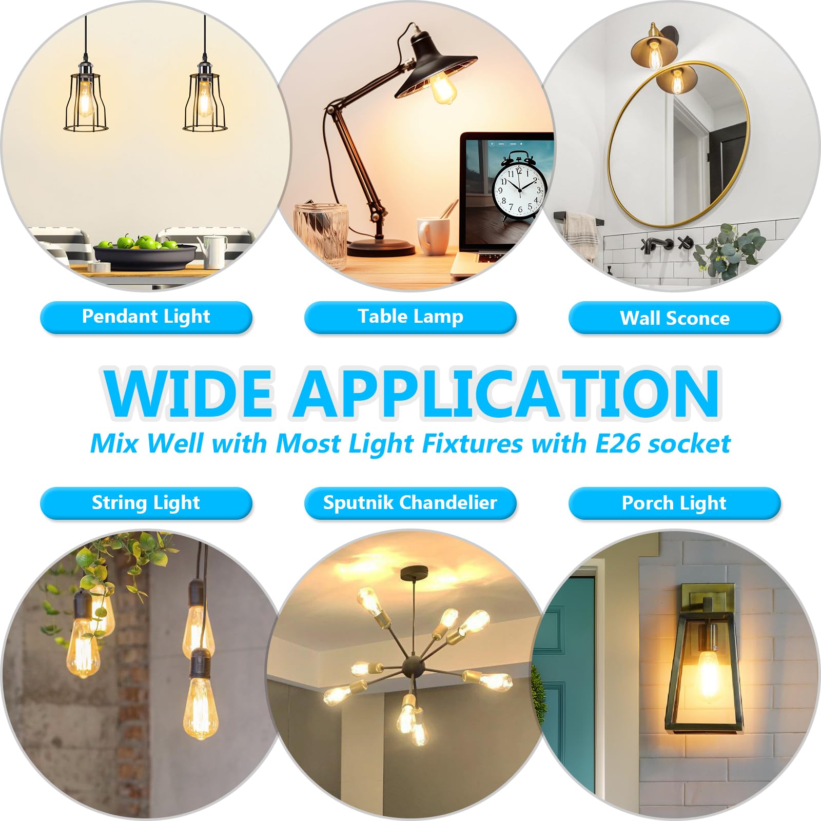 Ascher Vintage LED Edison Light Bulb 12-Pack, 60W Equivalent, Warm White 2700K, Glass, E26 Base, Non-Dimmable