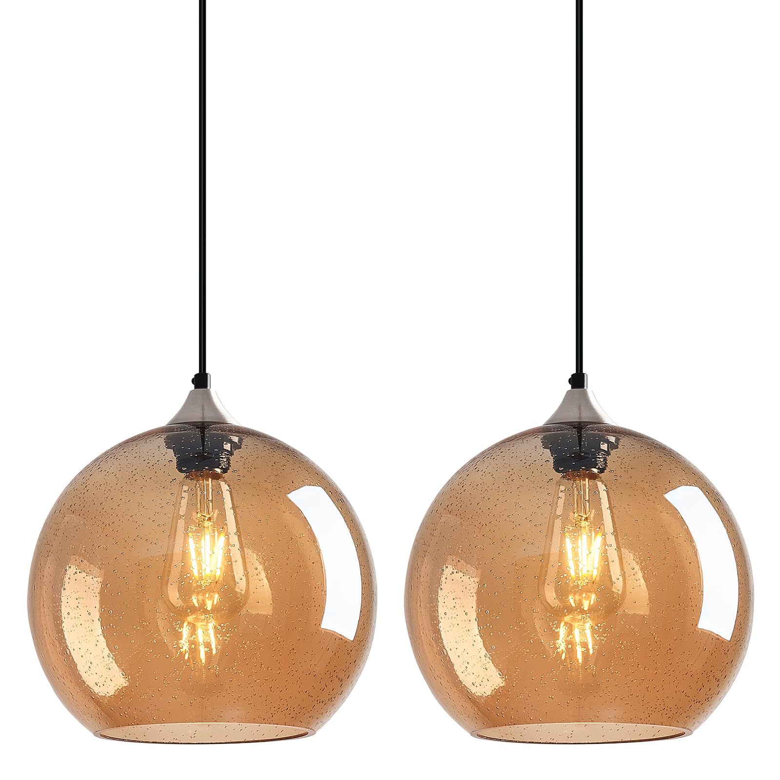 Lbsqj Amber Glass Pendant Lights Kitchen Island Globe Pendant Light Fixtures Modern Pendant Lighting For Bedroom Living Dining Room Light Fixture (9.84 In  2 Pack)