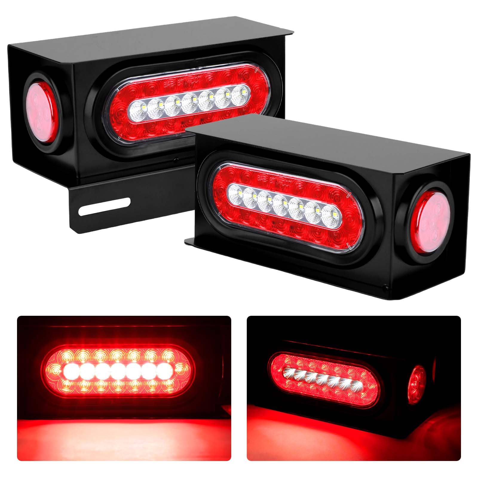 Cyfie Trailer Light Boxes, 2Pcs Steel Waterproof Trailer Tail Lights With 2 Inch Round Side Marker Lights And 6 Inch Oval Led Tr