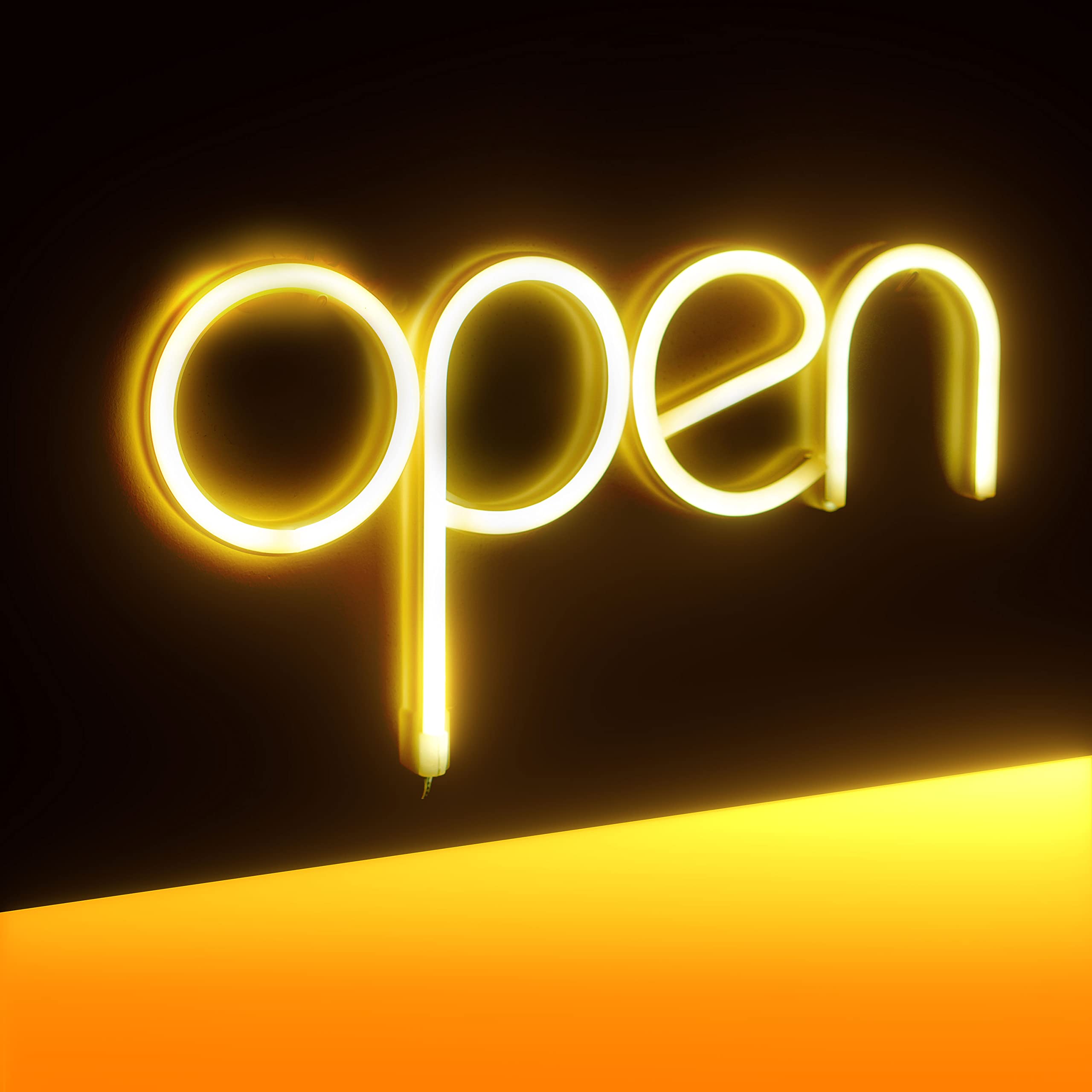 StarryMine LED Neon Open Sign - Yellow, USB or Battery Powered, 13.8inx7.1in, for Business, Party, Bar, Salon, Store Decor