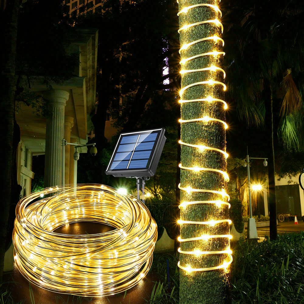 Solar Rope Light 33FT 100L IP65 Weatherproof Outdoor LED Copper Fairy String Tube Lights for Party Garden Porch Yard Home Weddin