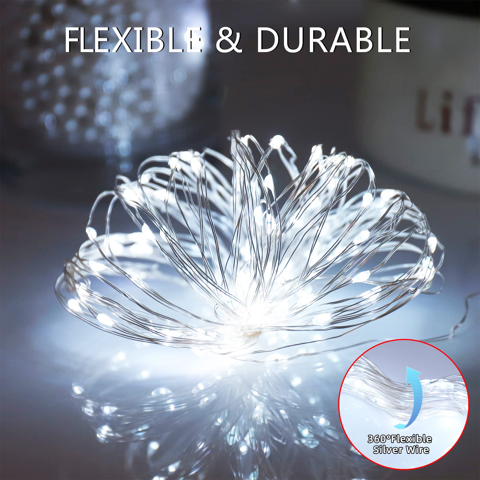 Yaozhou Solar String Lights For Outside, Fairy Lights Outdoor Waterproof, Cool White 2Pack Total 200Led 66Ft 8 Modes Mini Mini Small Solar Powered Lights For Christmas, Garden, Patio, Fence, Balcony