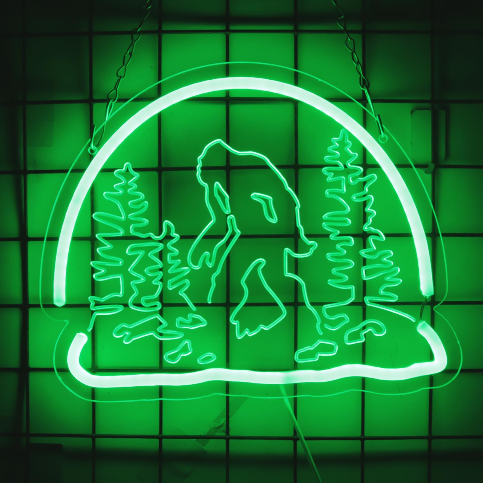 Pinlangdou Sasquatch Neon Sign Acrylic Light for Bedroom, Hallway, Garage Decor, Green Model for Kids and Fans