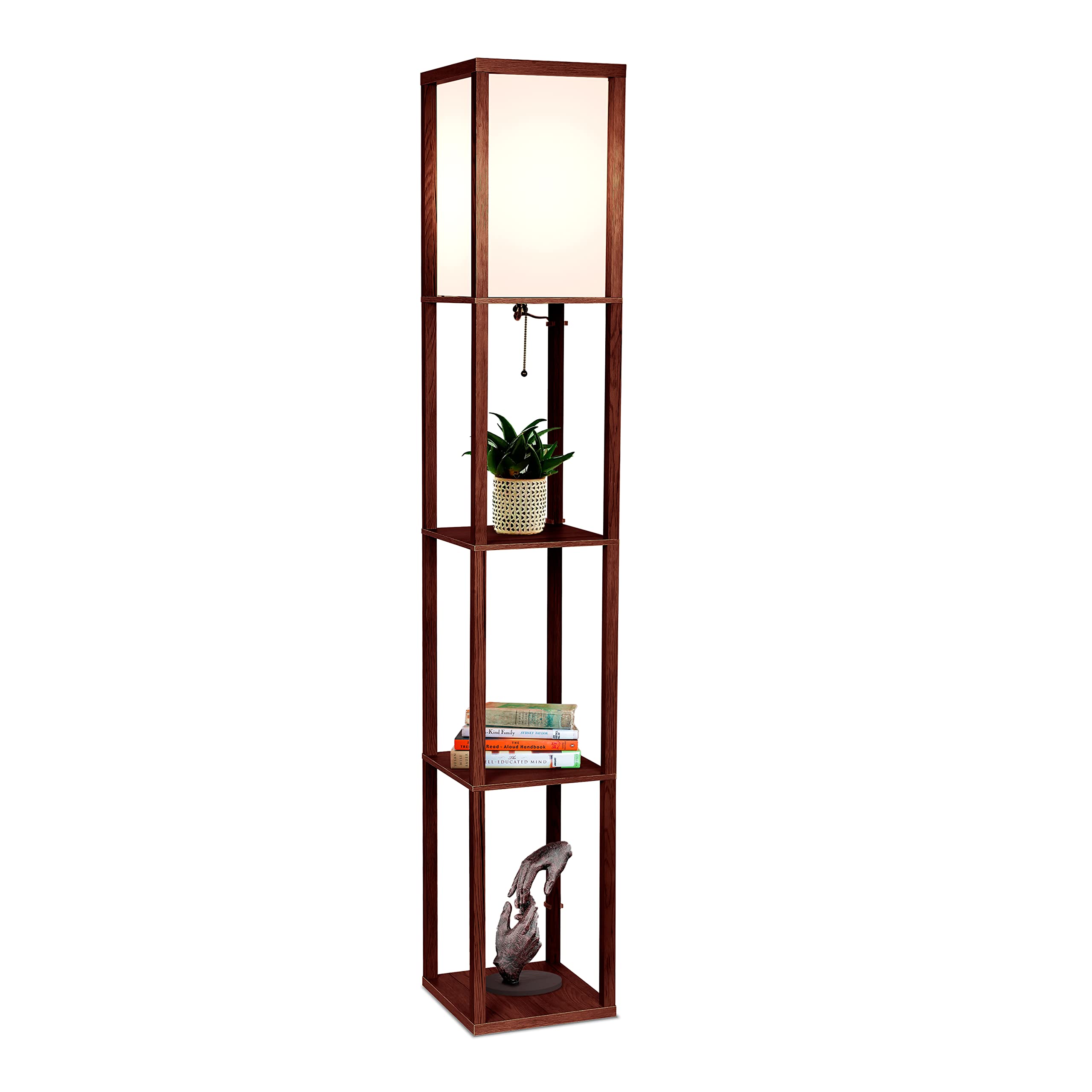 Brightech Maxwell Modern Shelf Floor Lamp with LED Bulb, Wood, Regular Size, Havana Brown