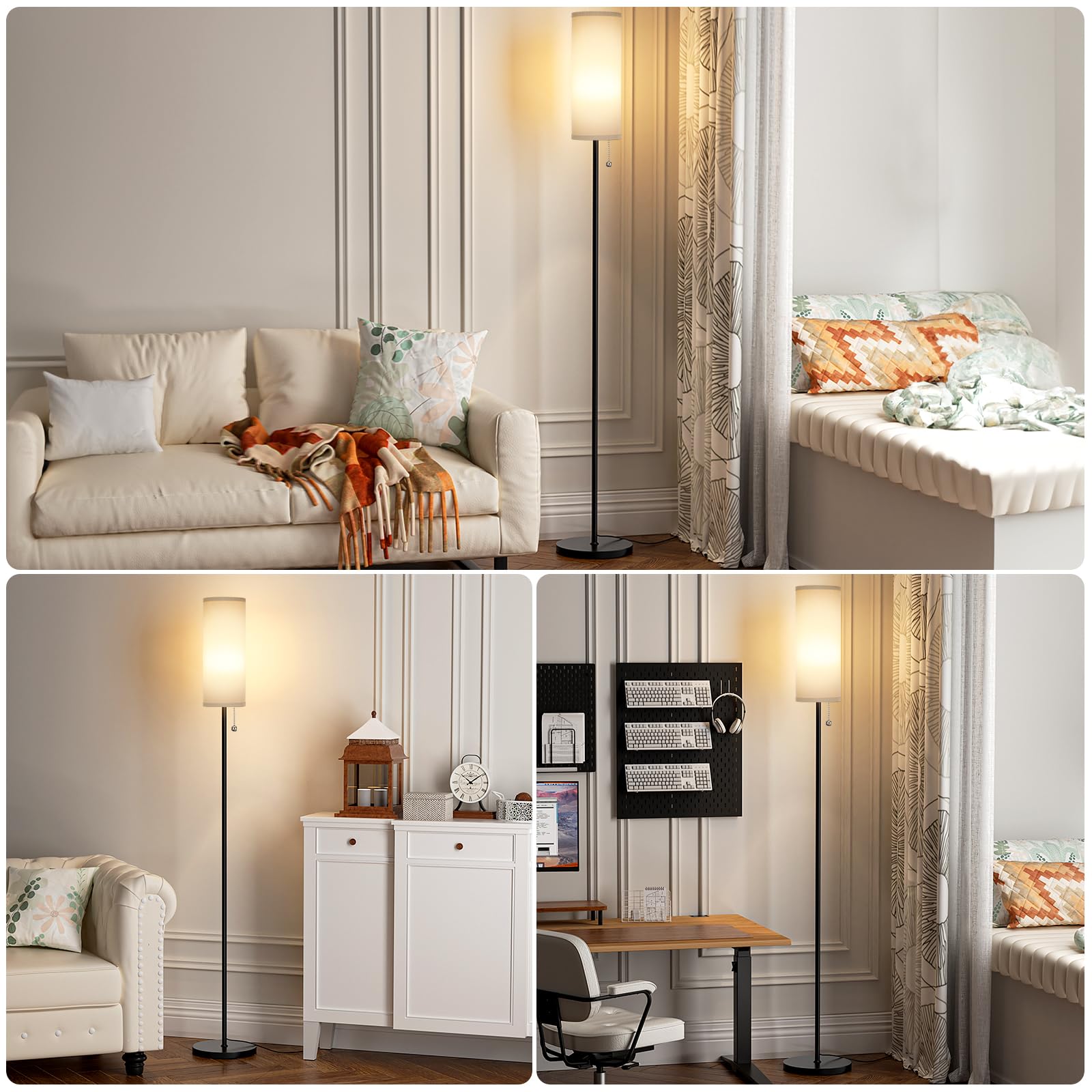 Ambimall Floor Lamp, Minimalist Grey & Black 64in Standing Lamp, Iron Material, 3 Color Temperatures, Model RPT-ZGB20203