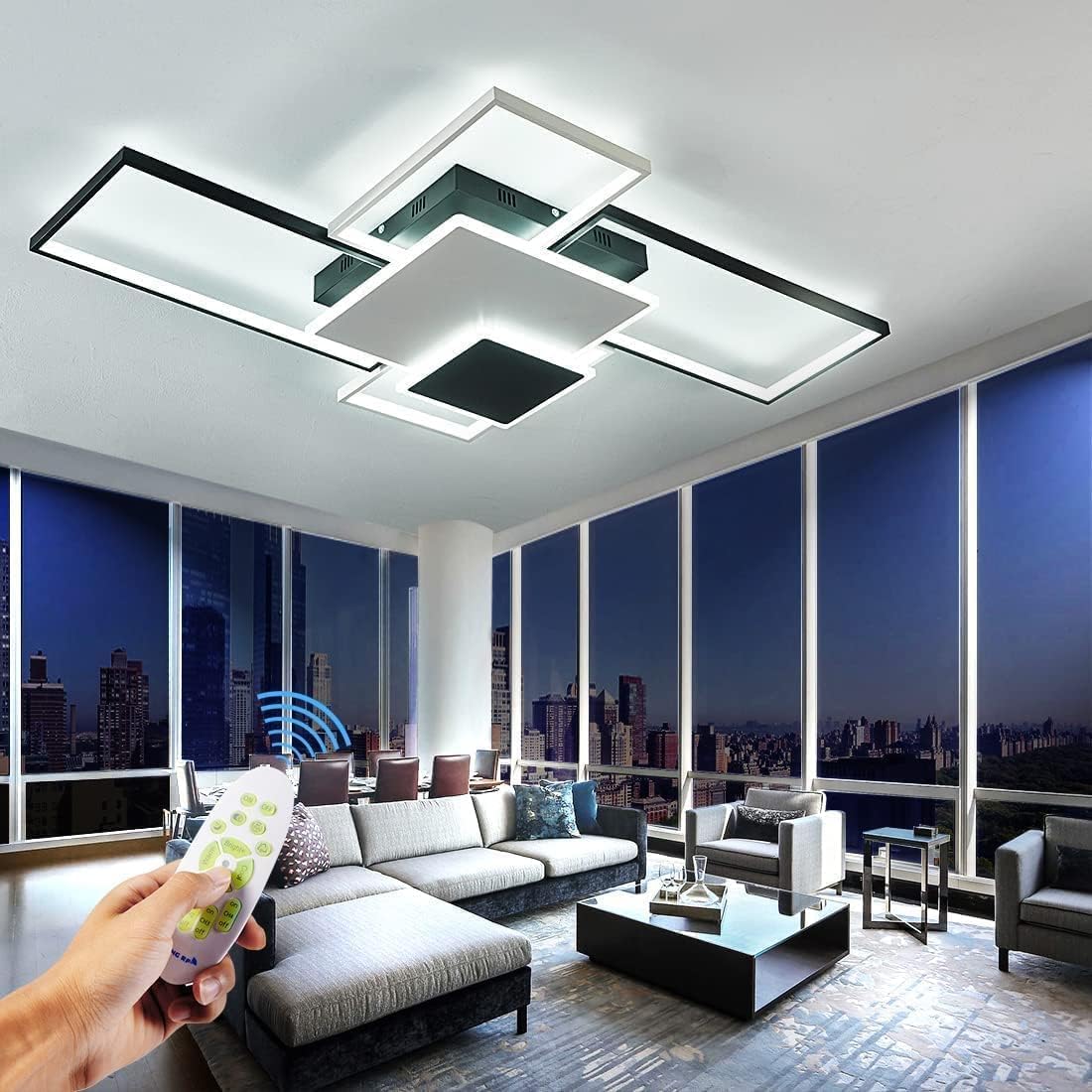 Modern Led Ceiling Light Fixture 43.3in Living Room Light Fixture Ceiling Dimmable with Remote 3000K-6500K Color Changing