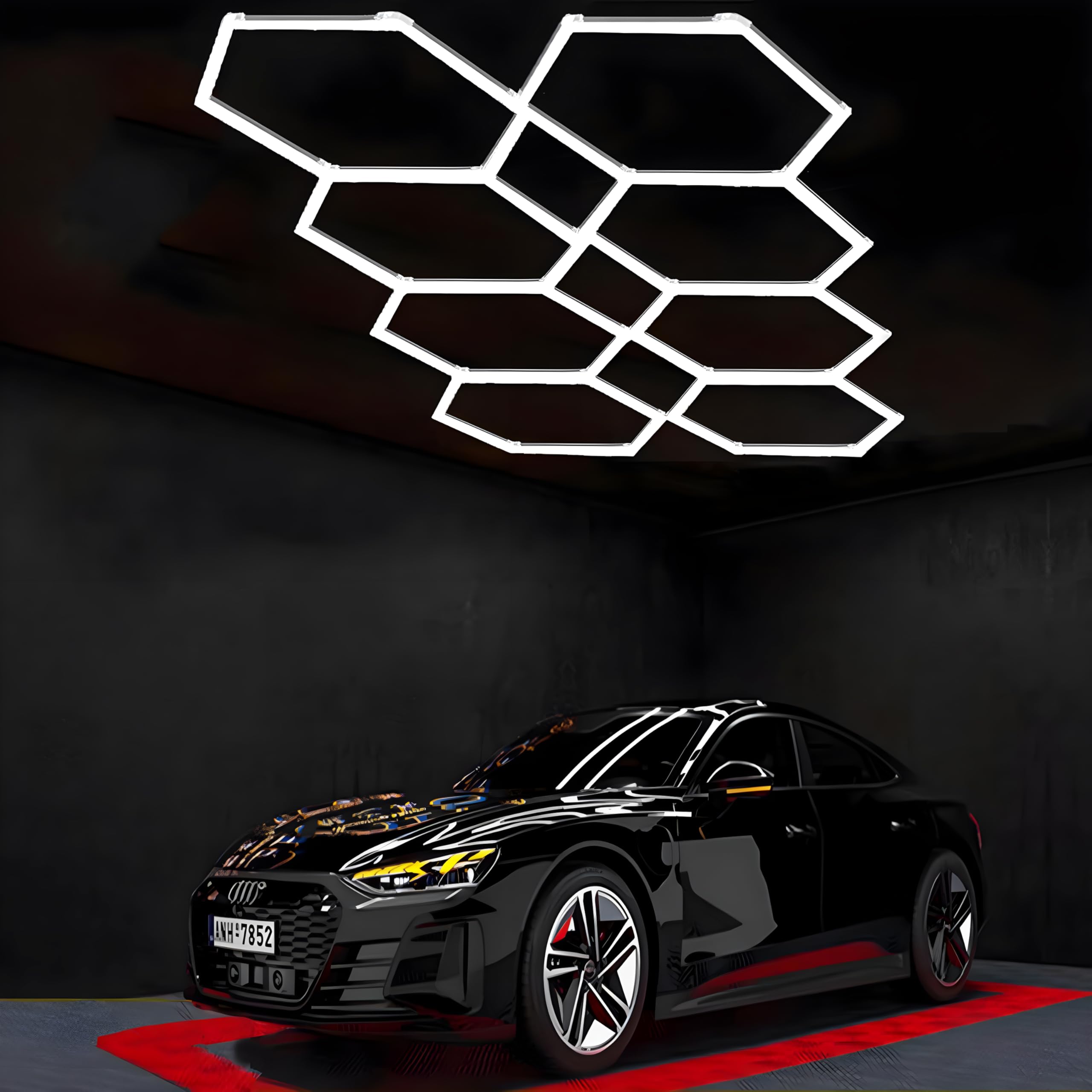 Tiyahomey Aluminum Frame LED Hexagon Garage Light,8 Hexagon Honeycomb Lights 550W 55800 Lumens Hexagon Garage Light with T5 Tube