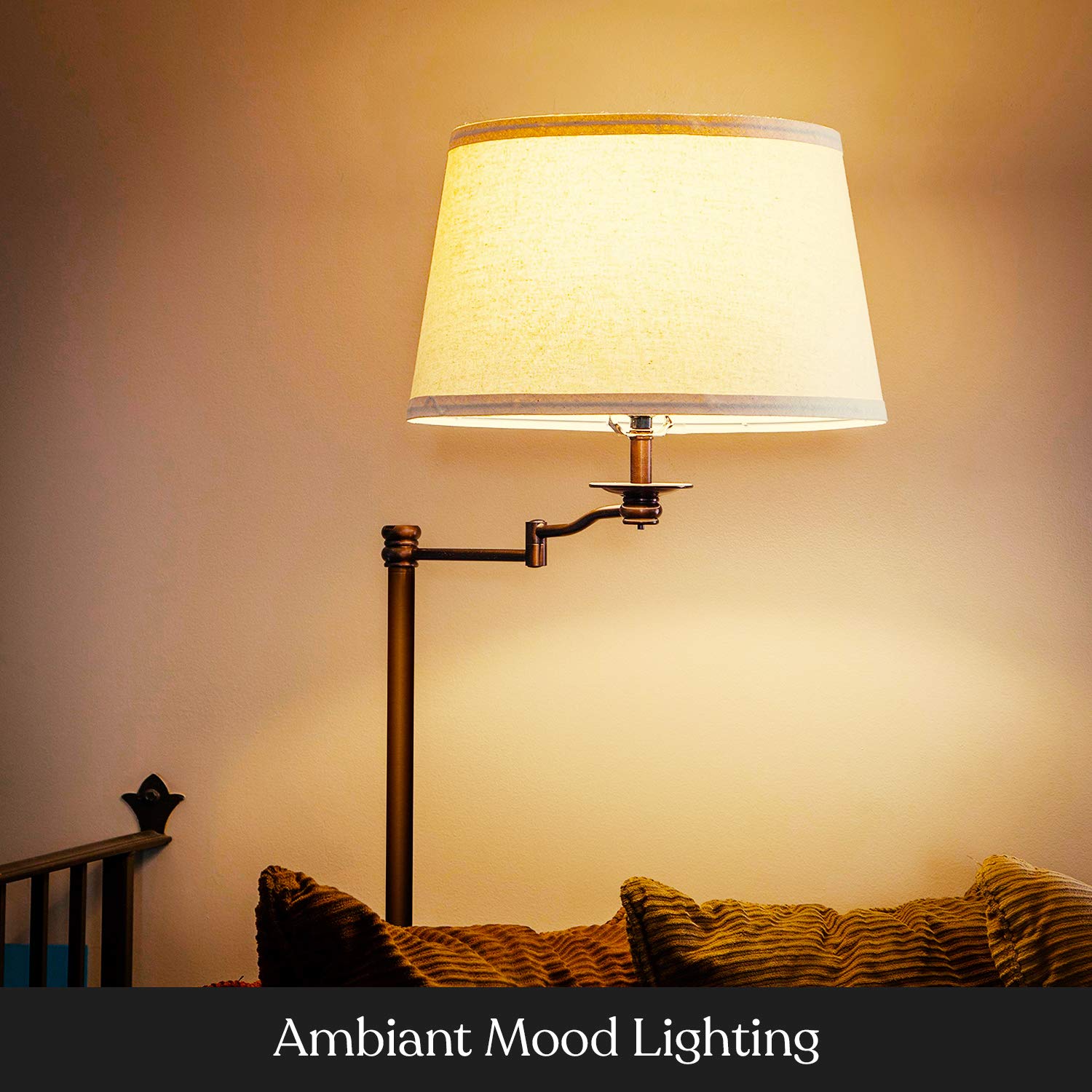 Brightech Caden LED Floor Lamp - Industrial Metal Design, Swing Arm, Bronze, Model BT-FL-CDN, Great for Living Rooms & Bedrooms