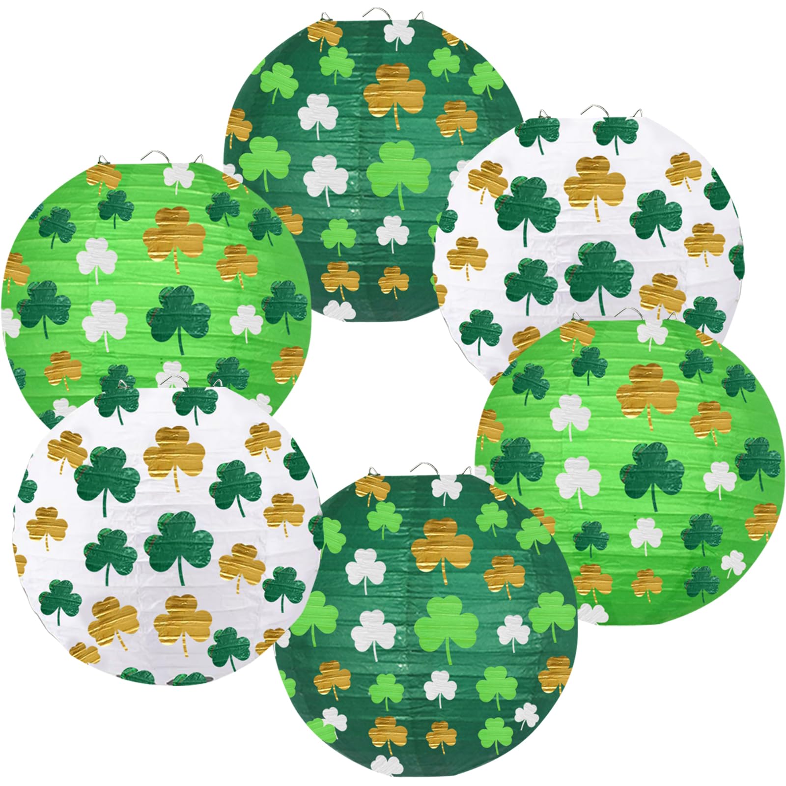 Kaxixi St Patricks Day Paper Lanterns Party Decorations, Green Four-Leaf Clover Printed Hanging Round Paper Lanterns For Irish P
