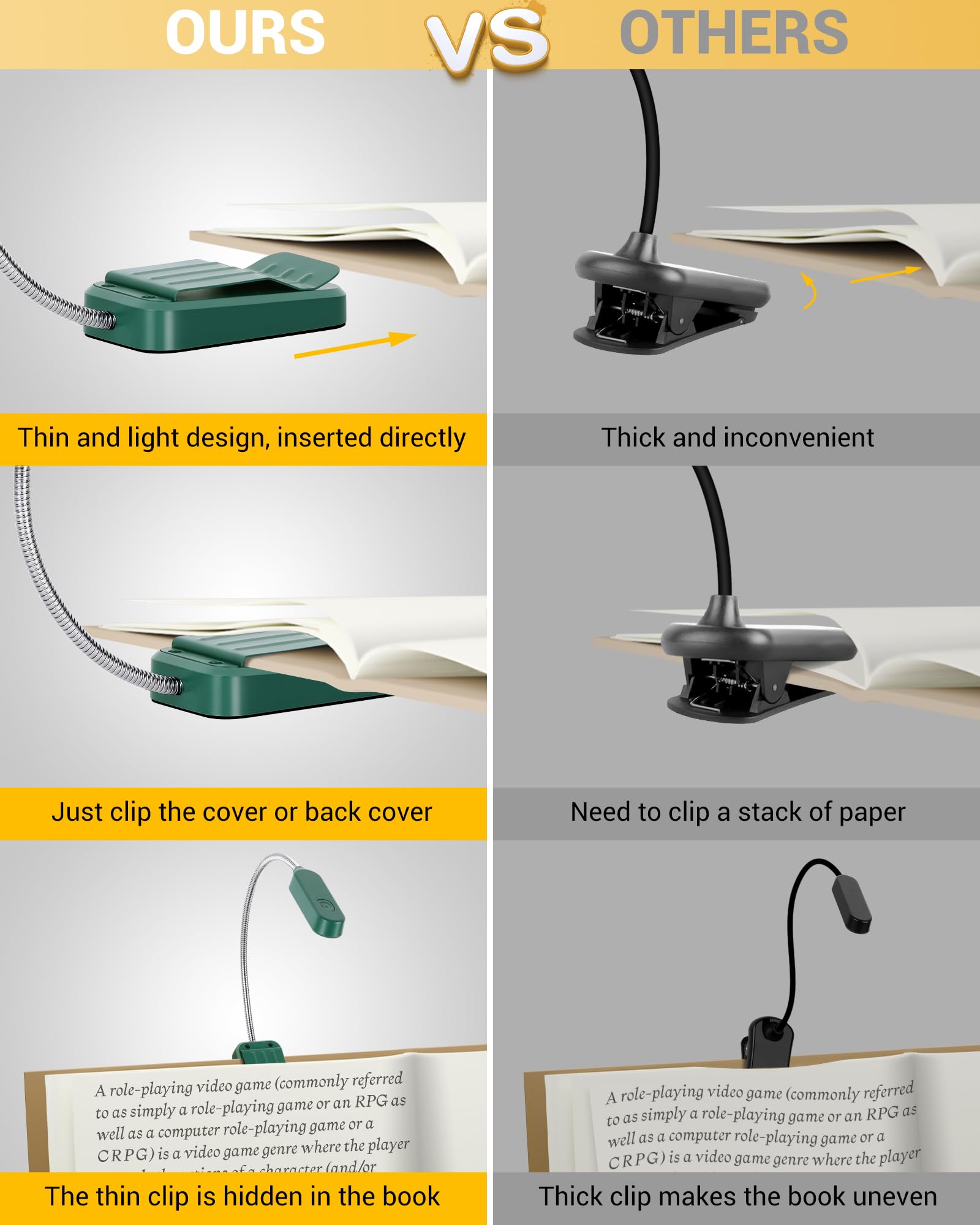 Best World LED Book Light 2 Pack, Rechargeable, 3 Colors, Stepless Dimming, Flexible Clip-on, Green, Model WLM310-BLA-1W-03