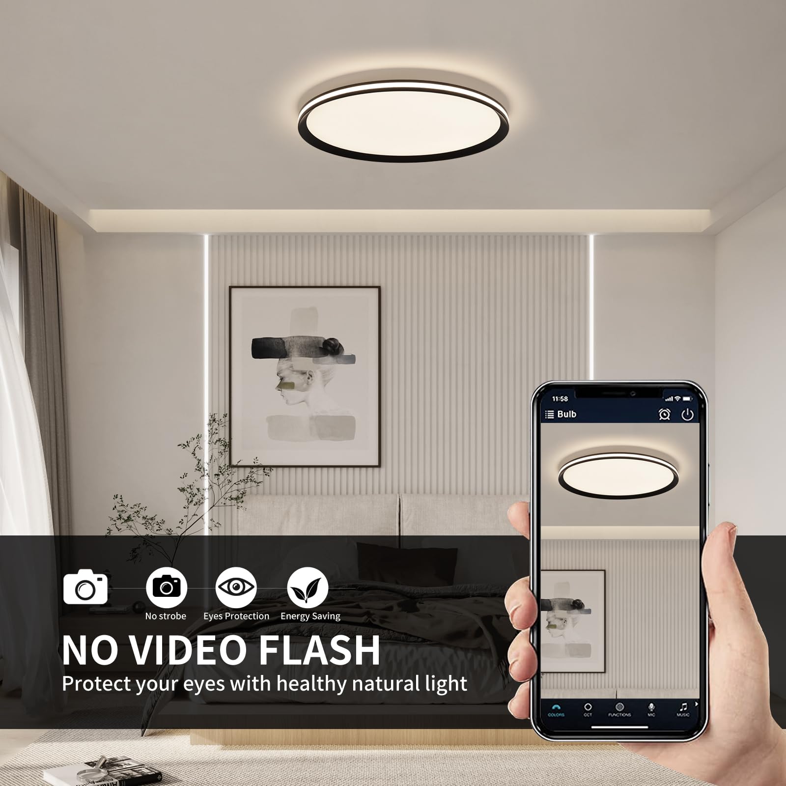 Dimmable Metal Led Ceiling Lights Fixtures,Slim, Edge Lit - 20'' Full Spectrum Smart Round Ceiling Lamps,3000-6500K Modern Ultra