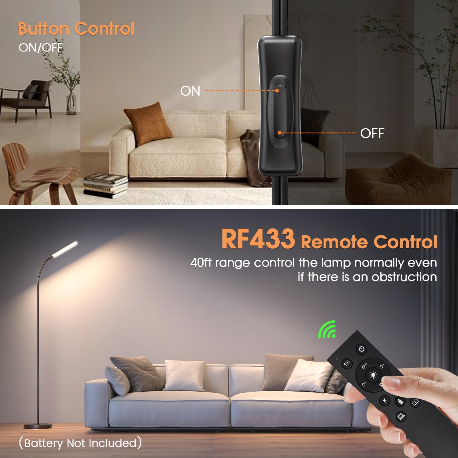 Xinp Floor Lamp, Bright 18W Led Standing Lamps For Living Room, Remote Stepless Adjustable Color And Brightness Dimmable With On