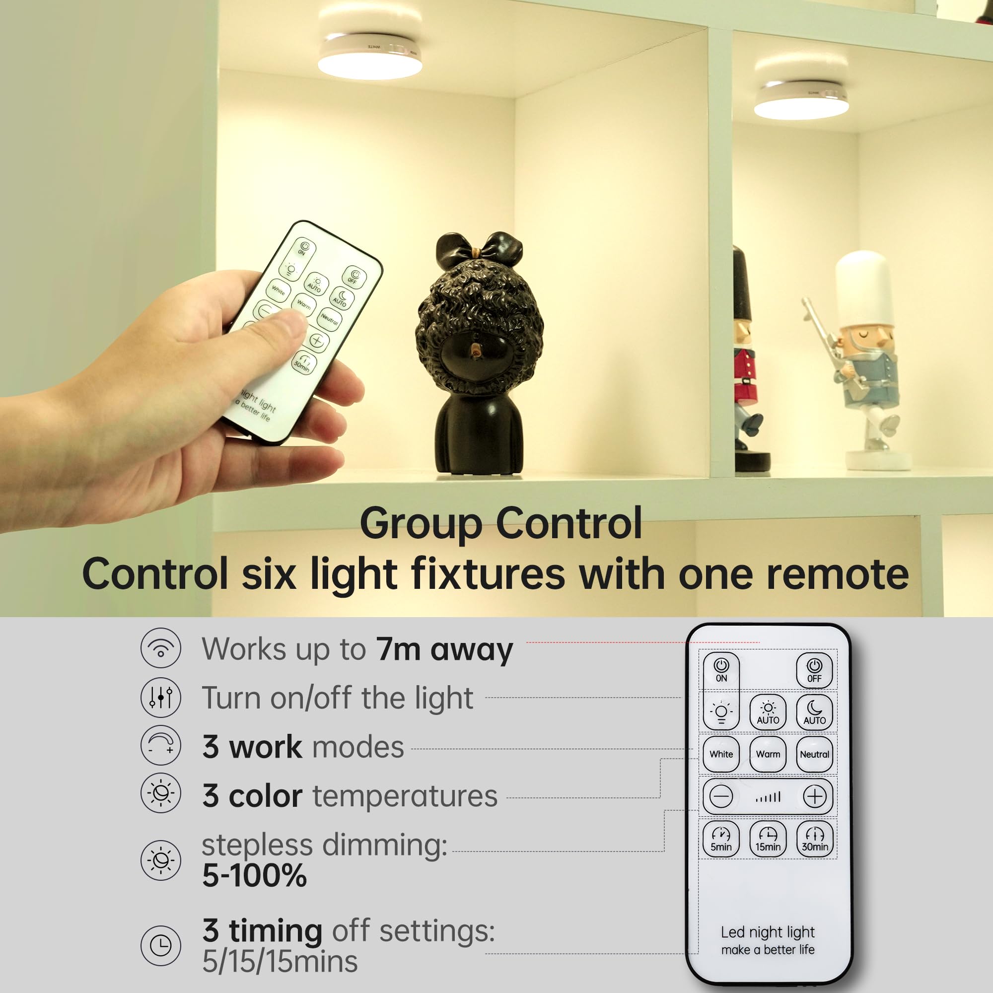 Homelist Motion Sensor Lights Indoor With Remote Control, 6 Pack Closet Night Lights Battery Operated Stick On Under Cabinet Lig