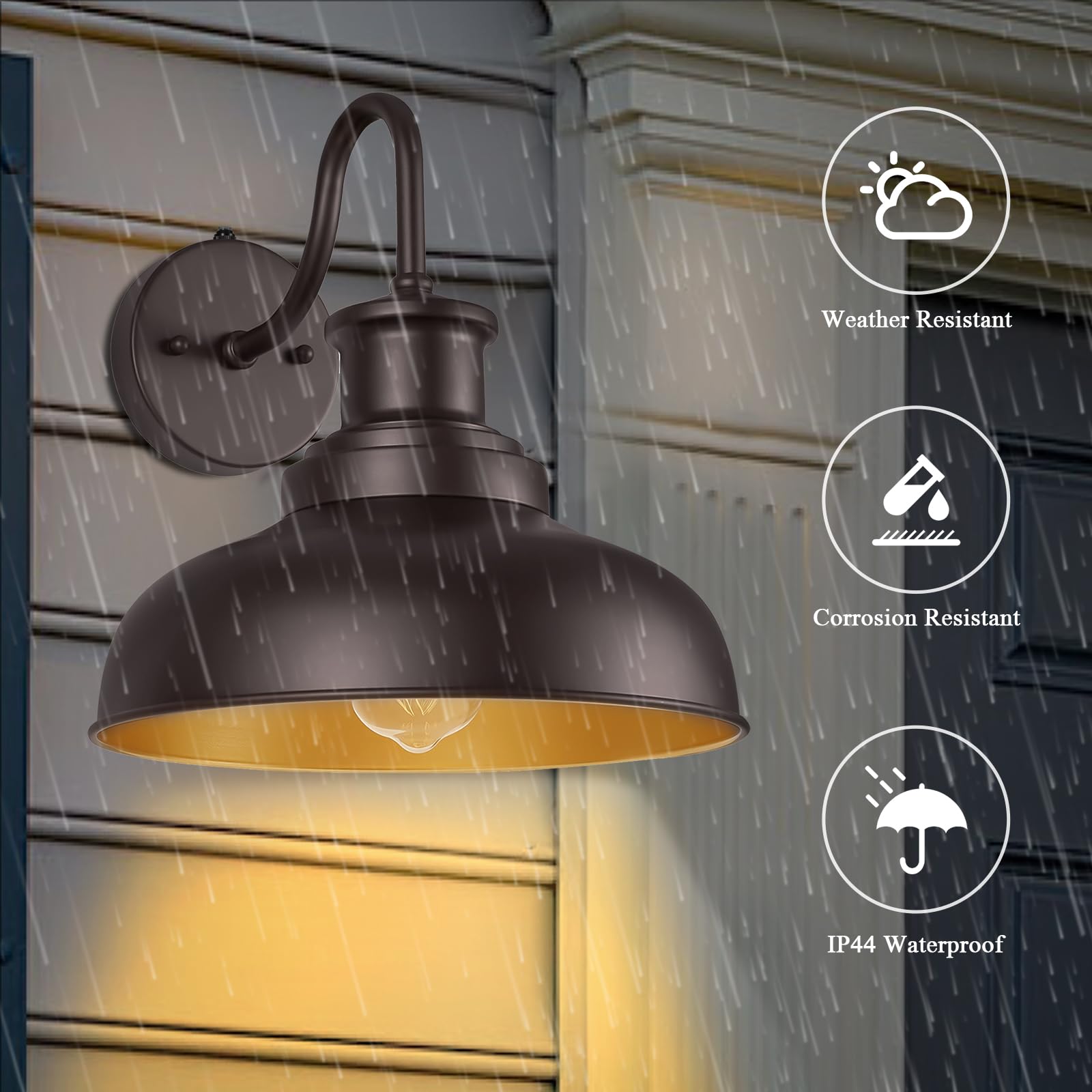 Diyel Dusk To Dawn Outdoor Gooseneck Barn Lights Outdoor Wall Sconces Farmhouse Exterior Wall Mount Light Vintage Outside Lighti