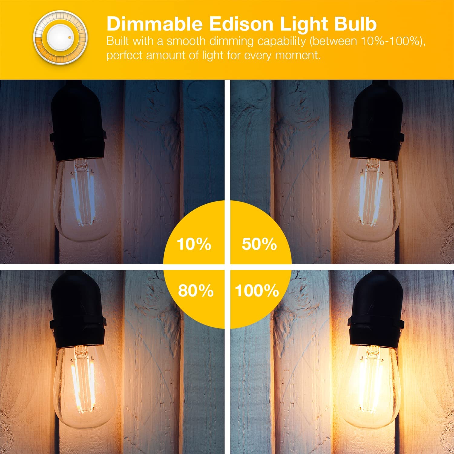 Daybetter 4 Pack Vintage Led Edison Bulbs, E26 Led Bulb 60W Equivalent, Dimmable Led Light Bulbs, High Brightness 800 Lm Warm Wh