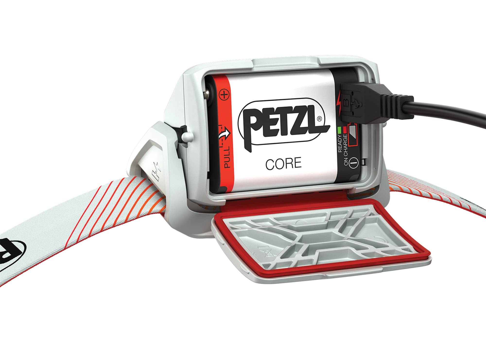 PETZL ACTIK CORE Rechargeable Headlamp - 600 Lumens, Red Lighting, One Size, Red, Model E065AA03