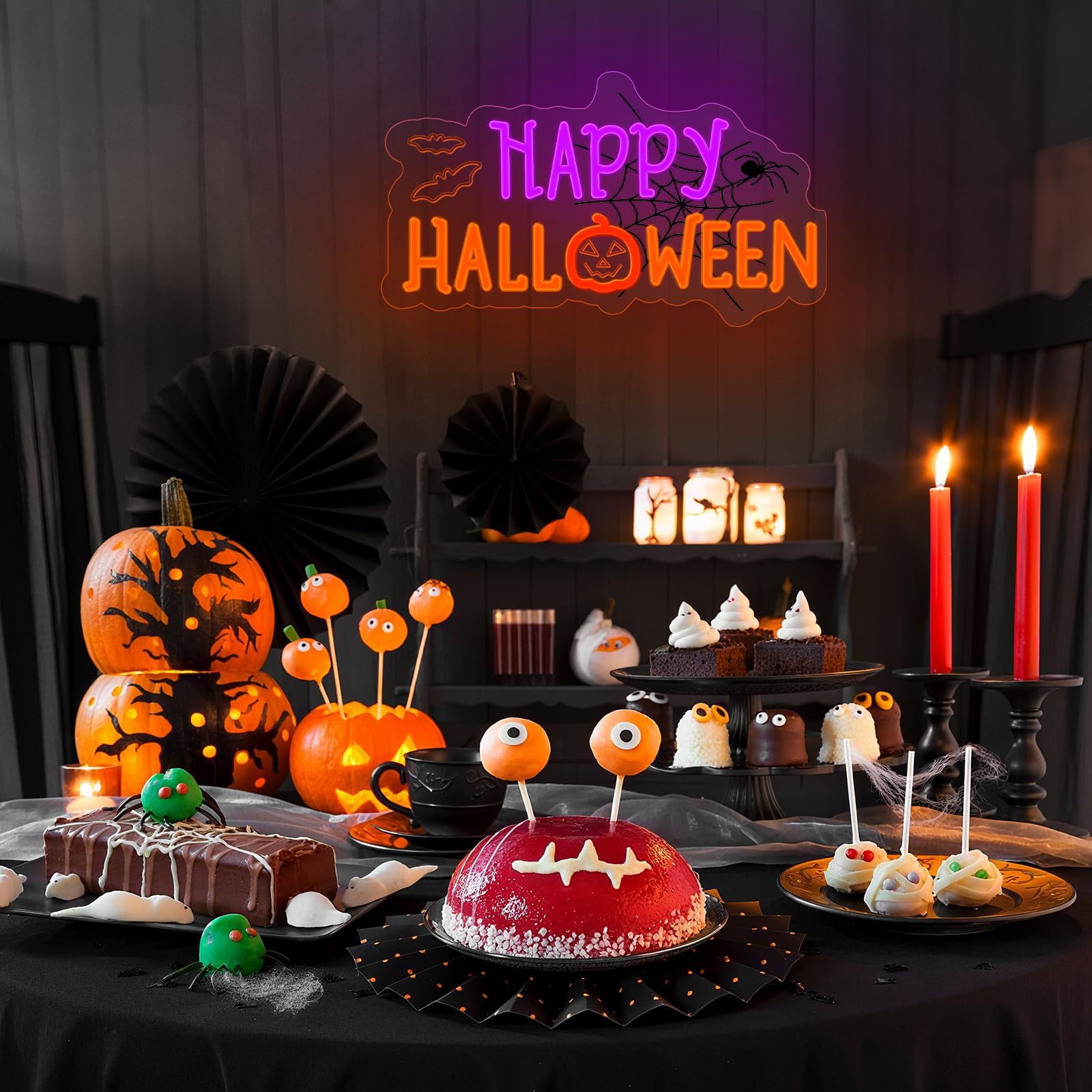 Halloween Neon Sign For Halloween Wall Decor Dimmable Neon Light Bat & Pumpkin Light Up Signs For Halloween Bedroom Horror Party Bar Background Decoration