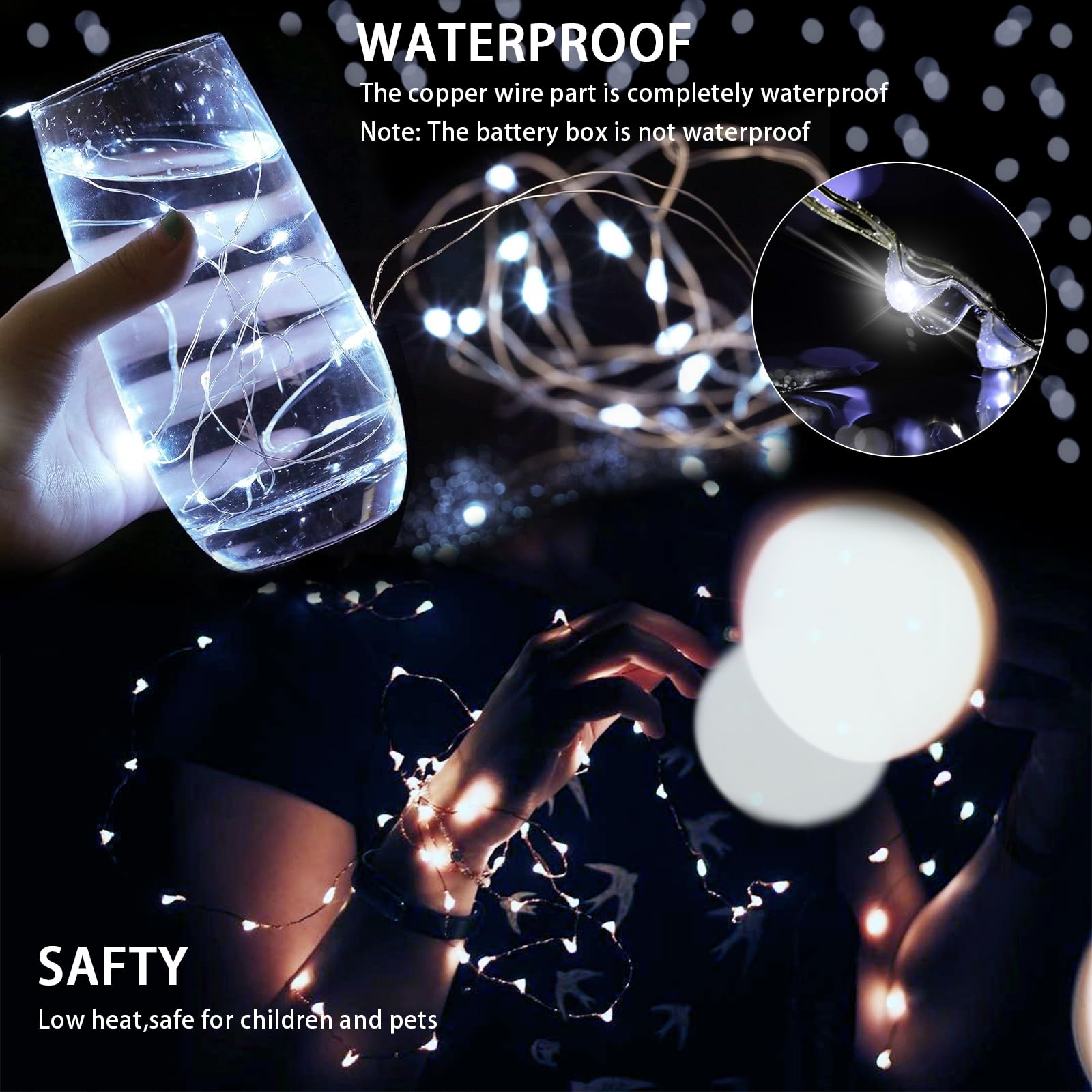 chzk 100 Pack Fairy Lights 7Ft 20 LED Twinkle String Lights Battery Operated Waterproof Cold White A01-Mini