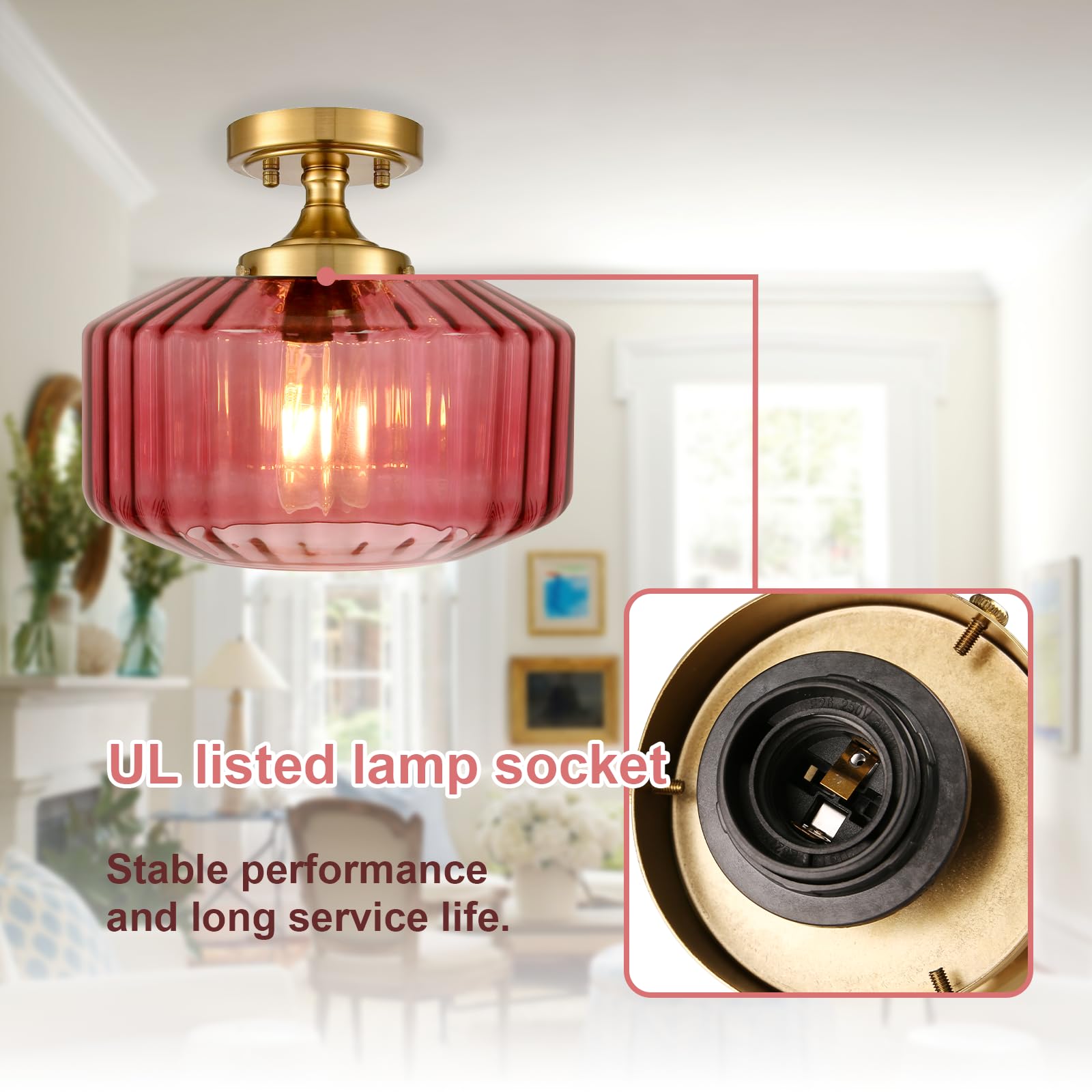 Qepeety 2 Pack Ceiling Light Gold Modern Ceiling Light Fixtures With Purple Glass Shade  Indoor Globe Flush Mount Lighting For Hallway  Kitchen  Entryway  Bulb Not Included