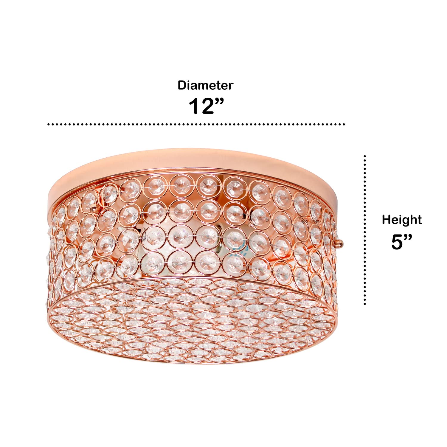 Lalia Home 2 Light Flush Mount Light Fixture, 12 Inch, Metal, Rose Gold, Model LHM-2003-RG