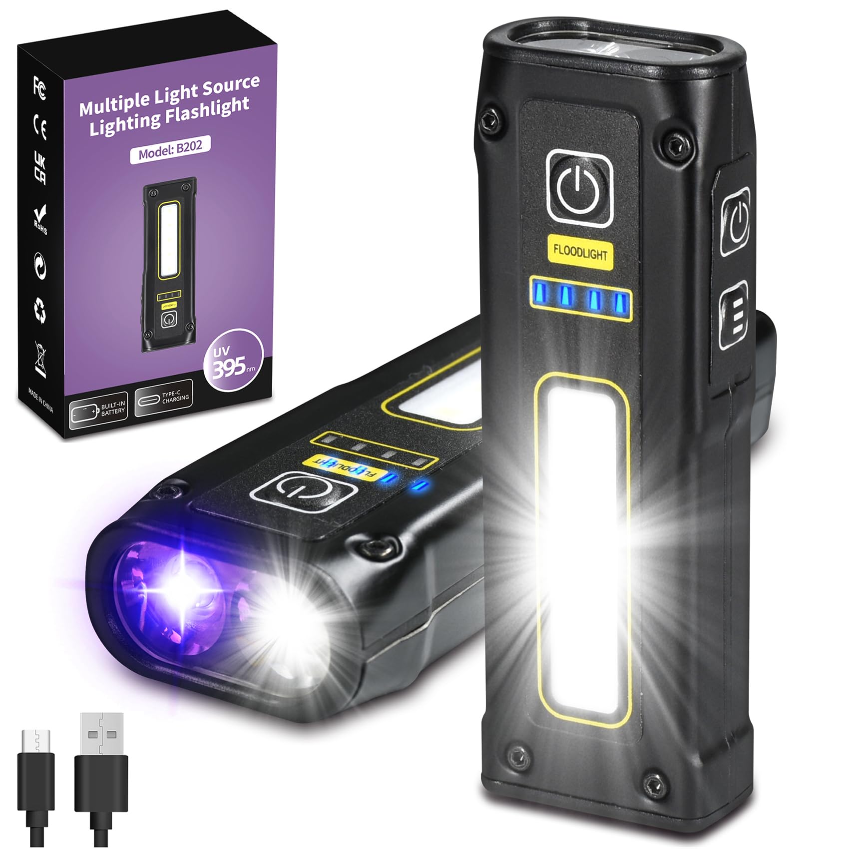 DARKBEAM UV Flashlight 395nm Blacklight, LED EDC Flashlights high Lumens USB C Rechargeable Woods Lamp, Mini Magnetic COB Red Li