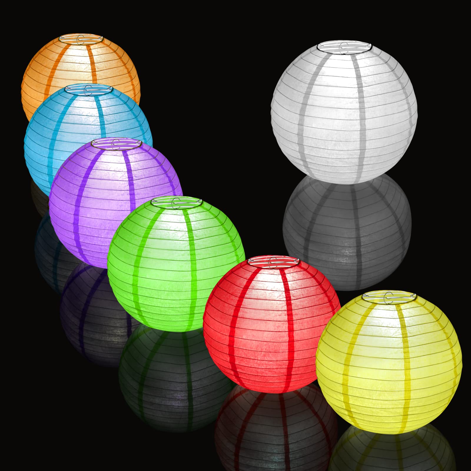 12 Packs White Led Paper Lantern With Lights ,6&quot; 8&quot; 10&quot; 12&quot; Round Hanging Chinese/Japanese Ball Lantern For Christmas Valentine'S Day Easter 4Th Of July Christmas