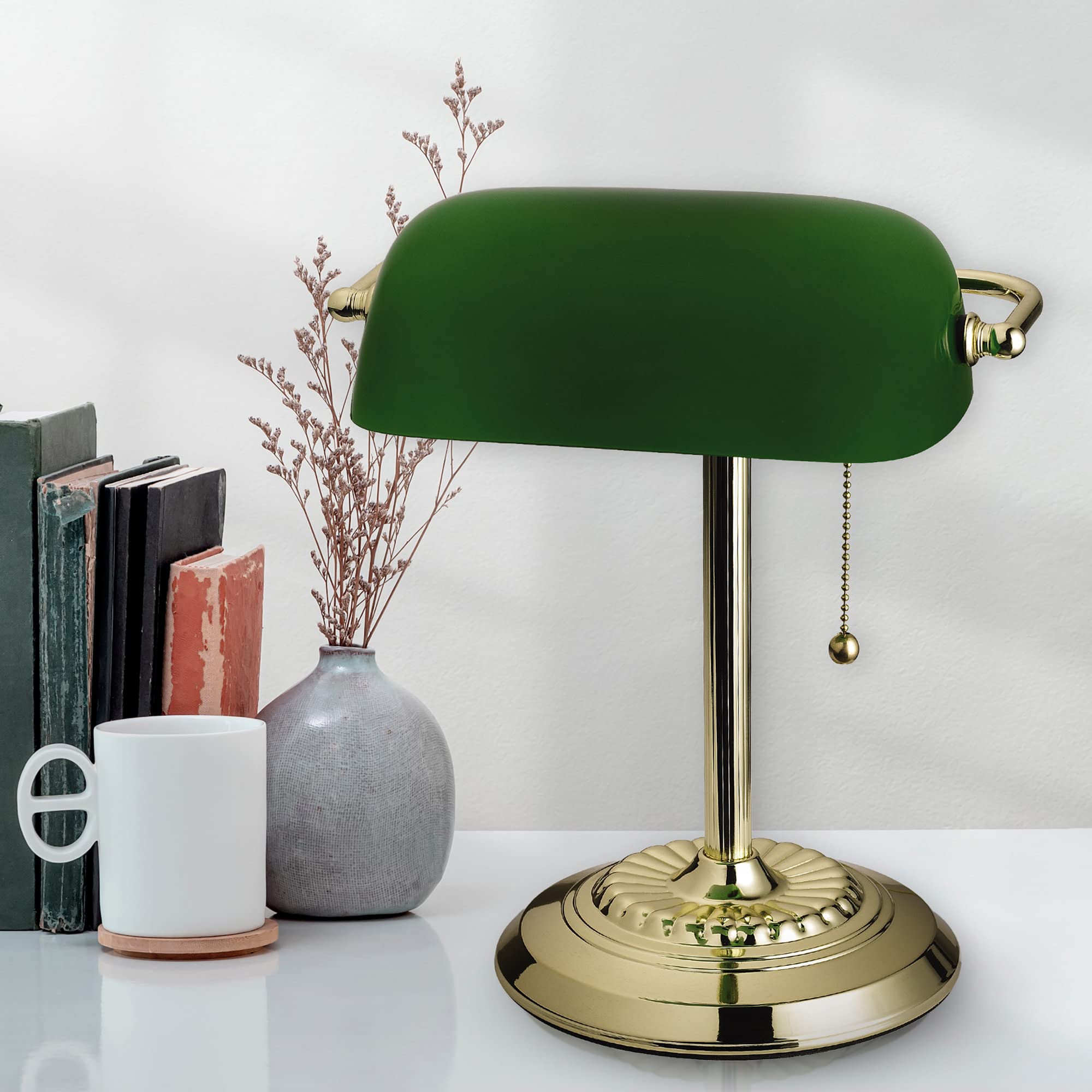 Catalina Lighting Traditional Desk Lamp, 13.5in Green Glass, Smart Home Capable, Model 17466-017