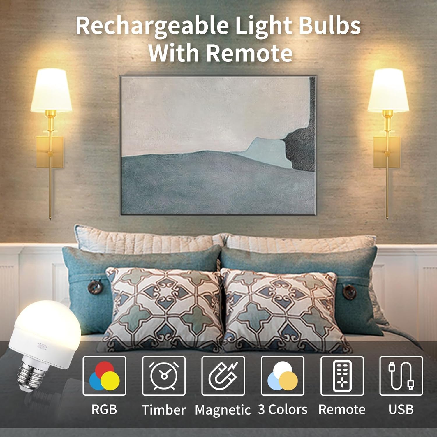 HISTAR Rechargeable Tent Lights with Remote, Dimmable E26 Light Bulbs, 2000mAh, 3 Color Temperatures, White, Model T069-2