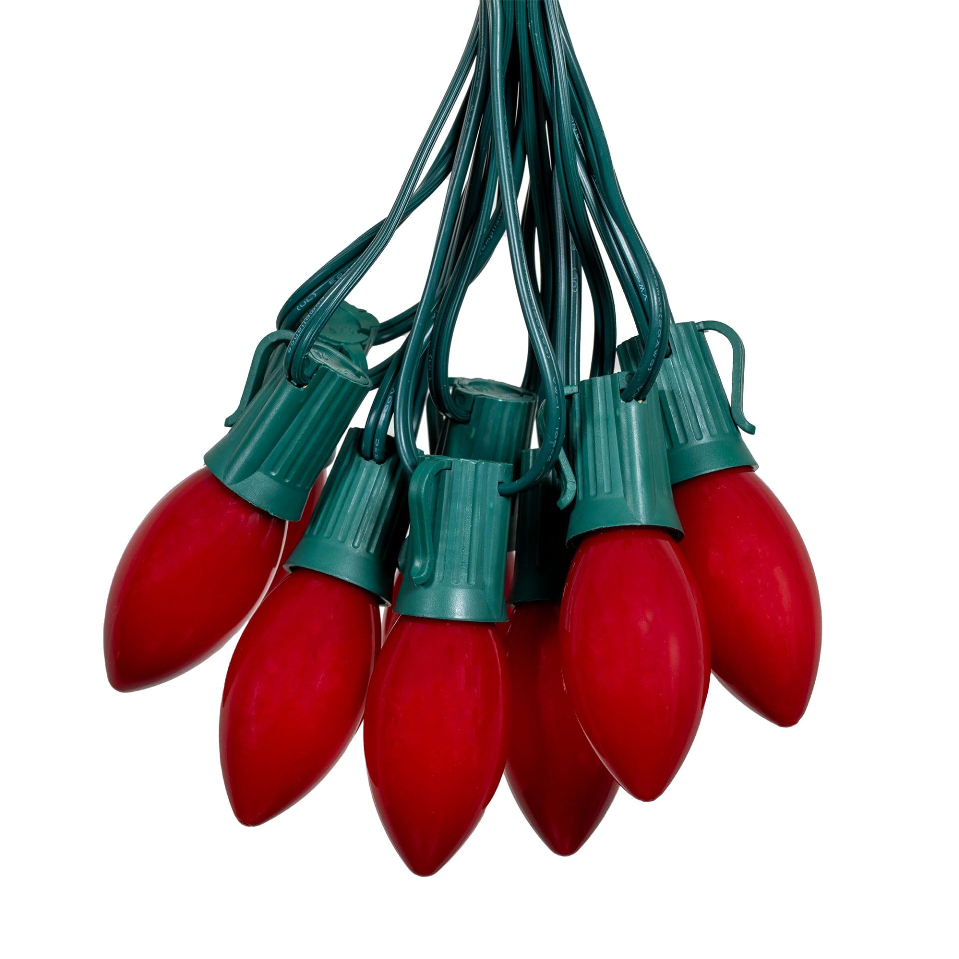 Novelty Lights Vintage LED C9 String Lights, 25 Ft, Red Ceramic Bulbs, 12in Spacing, Model MRD-25B, Indoor/Outdoor Use