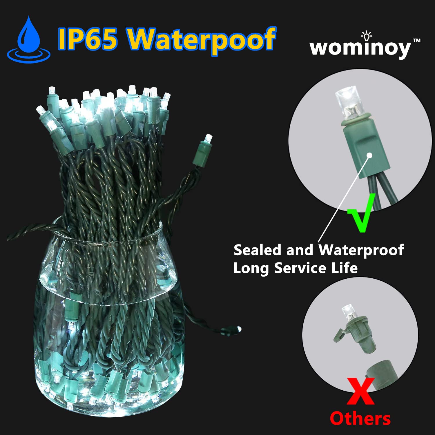 Wominoy 25Ft 50 Counts Cool White Led Christmas Lights - Commercial Grade White Christmas Lights Outdoor Waterproof, Led String
