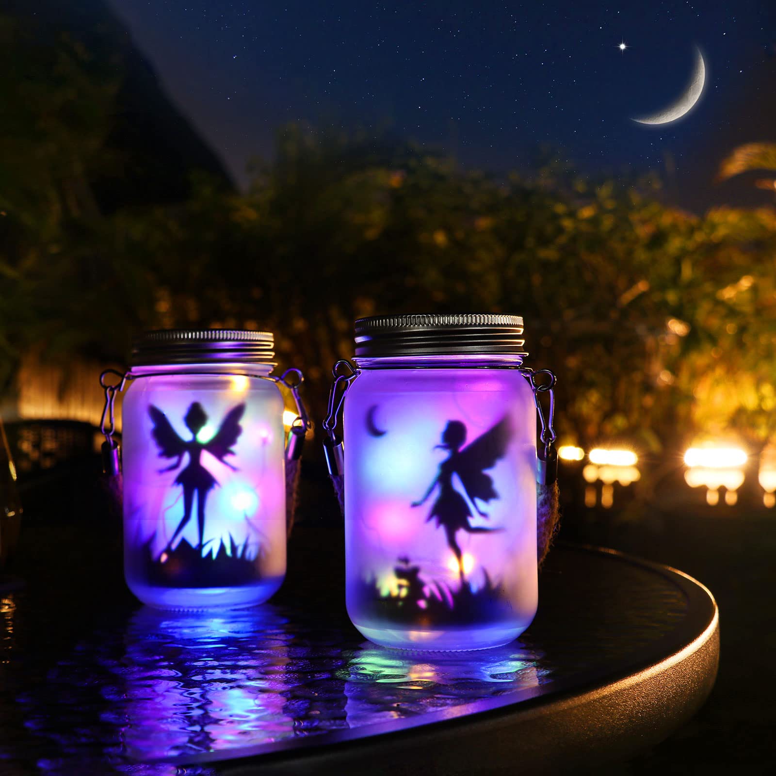 Alritz Solar Lantern Fairy Lights - 2 Pack Frosted Glass Mason Jar Outdoor Decor For Garden & Patio