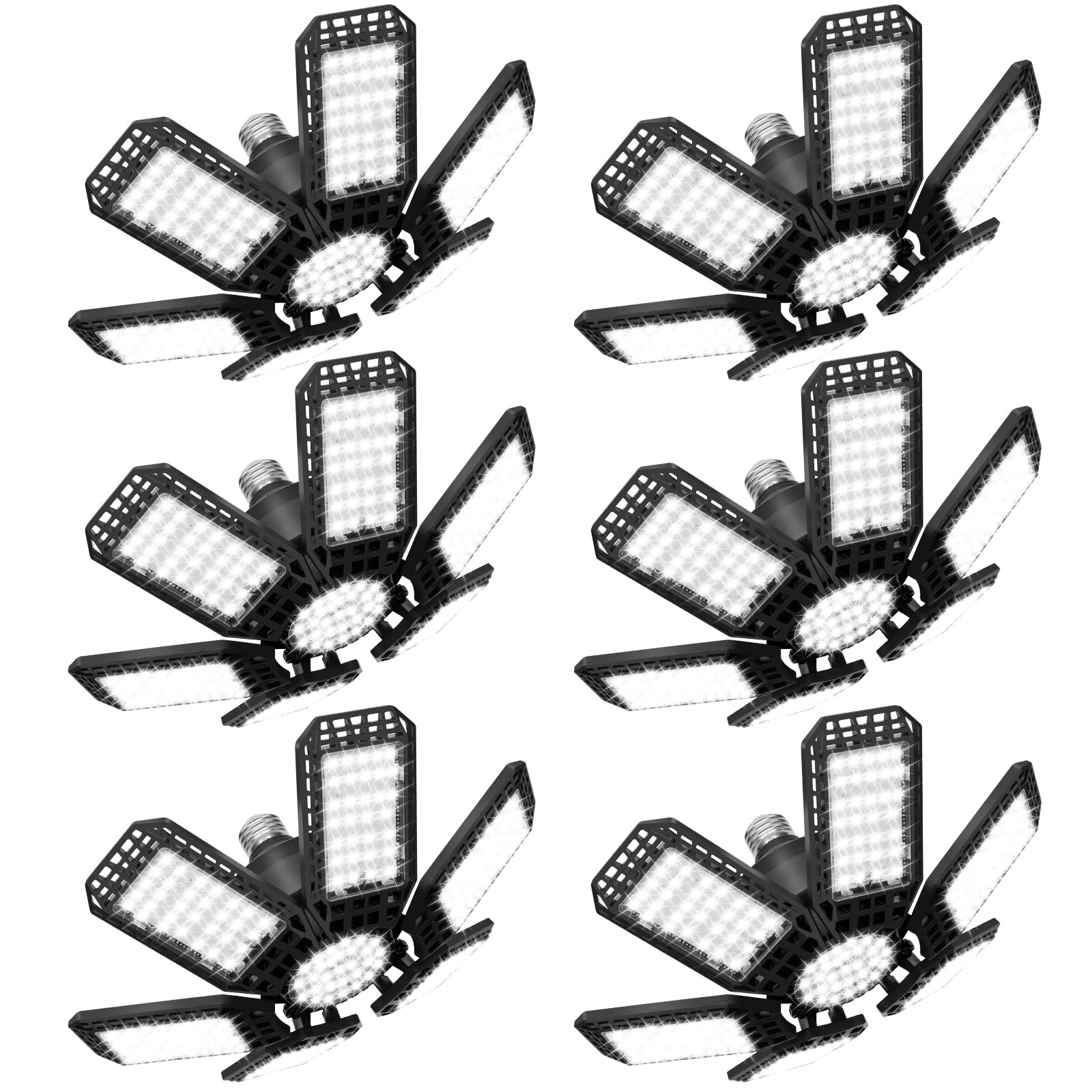 XILLUMI CORE LED Garage Lights, 200W 20000LM, 6+1 Adjustable Panels, E26/E27, 6 Pack