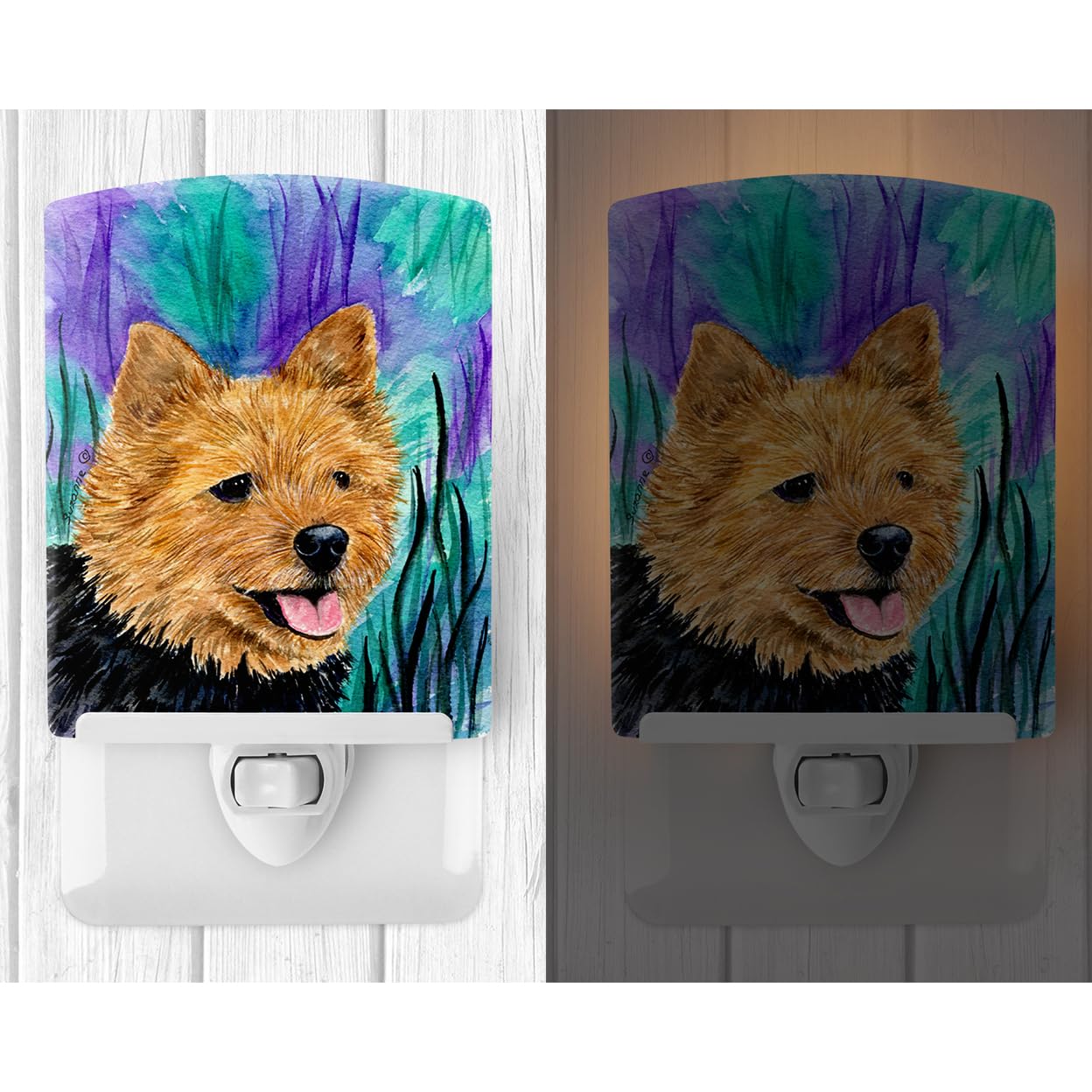Caroline'S Treasures Ss8431Cnl Norwich Terrier Ceramic Night Light Compact, Ul-Certified, Ideal For Bedroom, Bathroom, Nursery, Hallway, Kitchen, 6X4X3, Multicolor