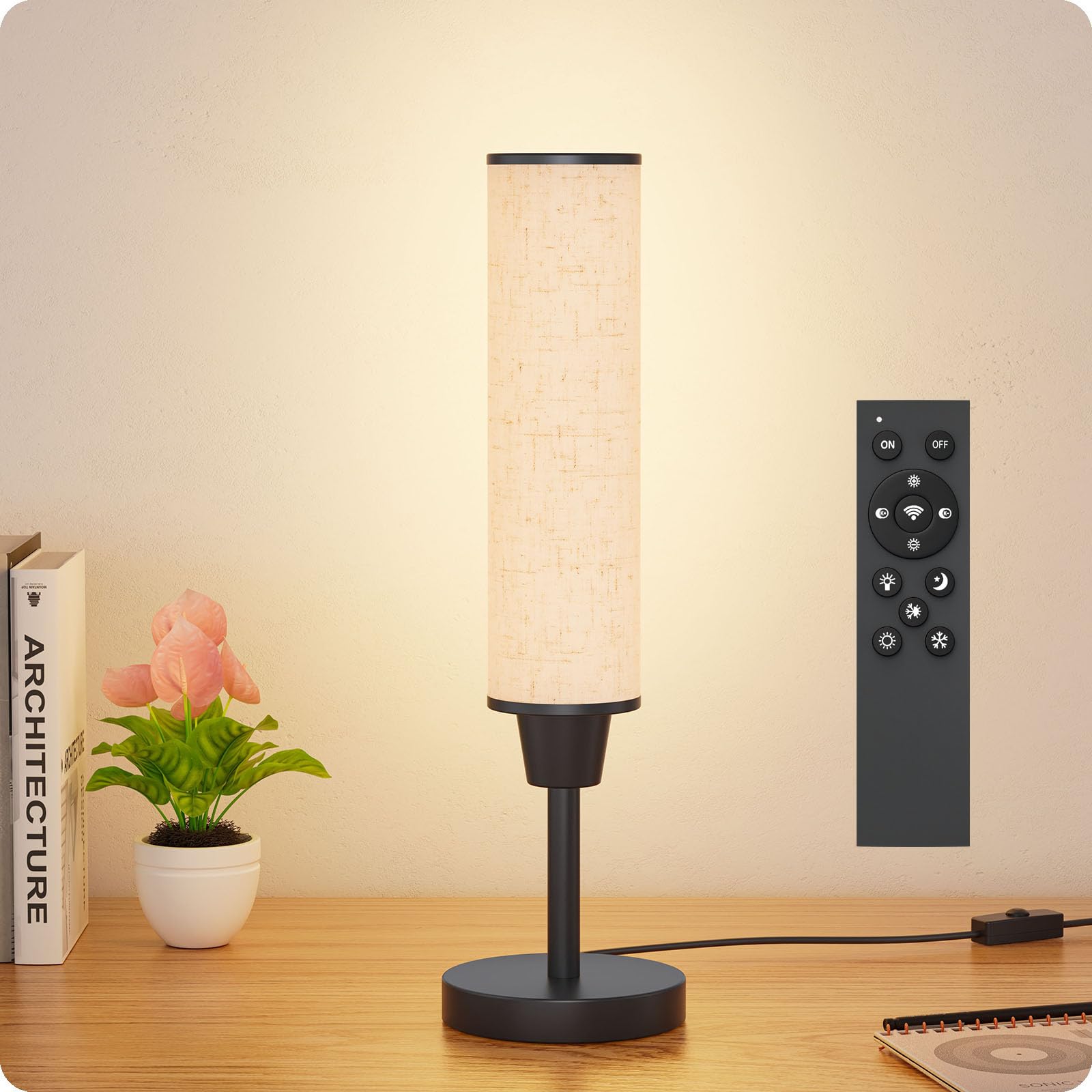 Nukanu Table Lamp with Remote,Bedside Lamps for Night Stands, Nightstand Lamp with Adjustable Brightness (10%-100%) and Color Te