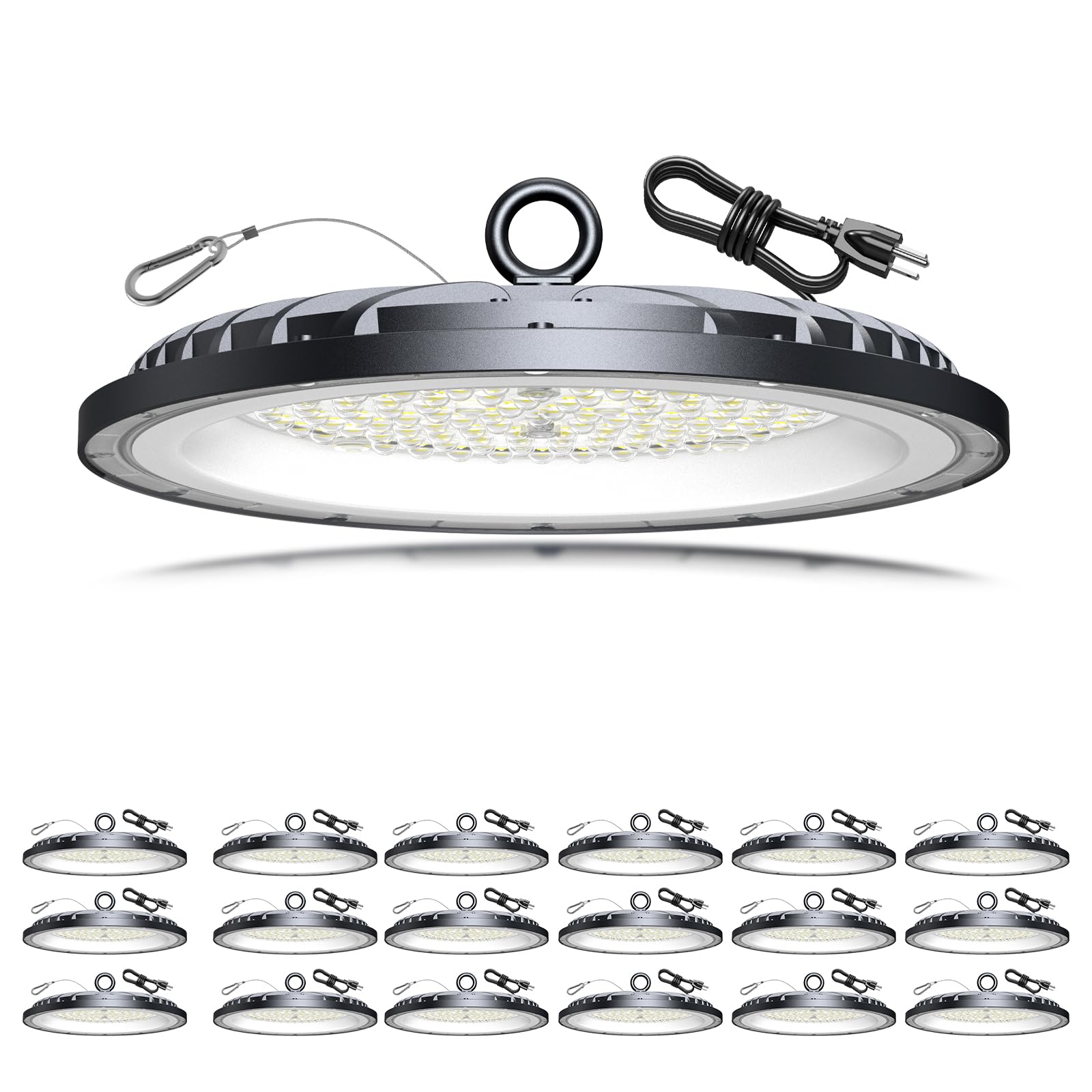 AIKVSXER 18 Pack 200W UFO LED High Bay Light, 30000LM 6000K Daylight LED Shop Lights, IP65 Waterproof Commercial Bay Lighting wi