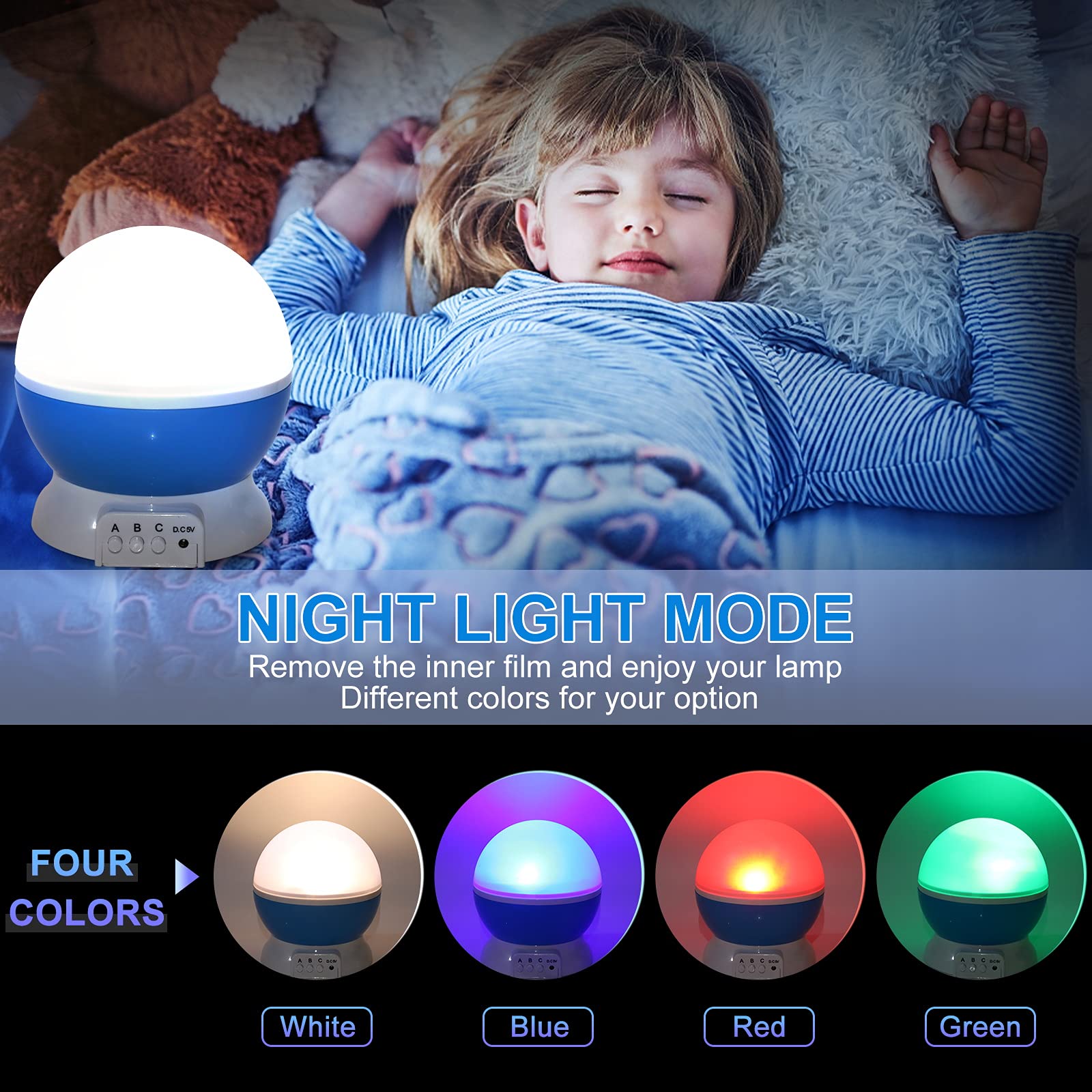 Votozi Star Night Light Projector - 360° Rotation, 4 LED Bulbs, 9 Color Changing, Blue, Model 012-1361