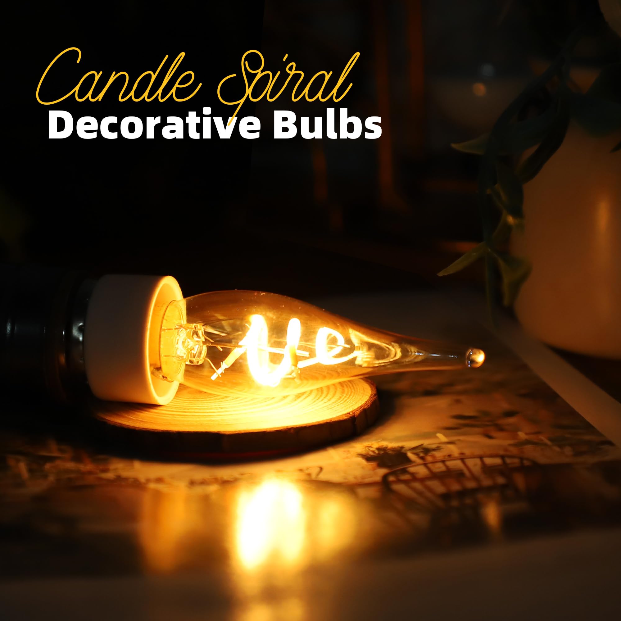 Genixgreen Amber LED Candelabra Bulbs, 15W Equivalent, Glass, C22TG, 2 Count, 2200K Warm Amber