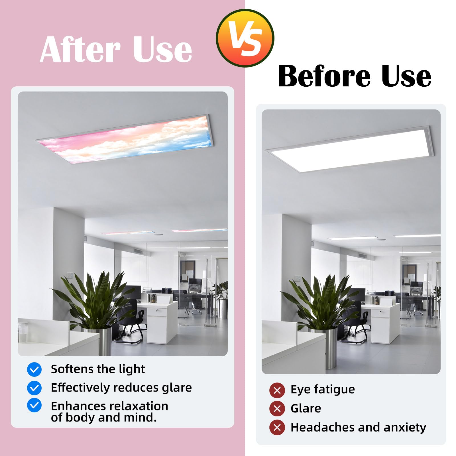 ANGSYLTH 8 Pcs Fluorescent Light Covers, 4 x 2 Feet, Rainbow Color for Classroom, Office, Hospitals, Home