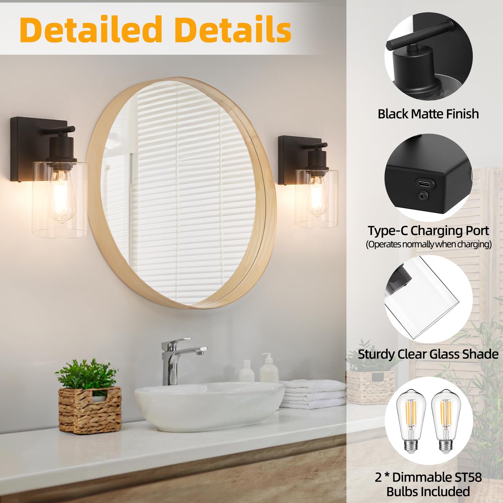 Battery Operated Wall Sconce Set Of 2, Black Wireless Rechargeable Wall Mounted Lamp With Bulb, Modern Dimmable Indoor Non-Hardw