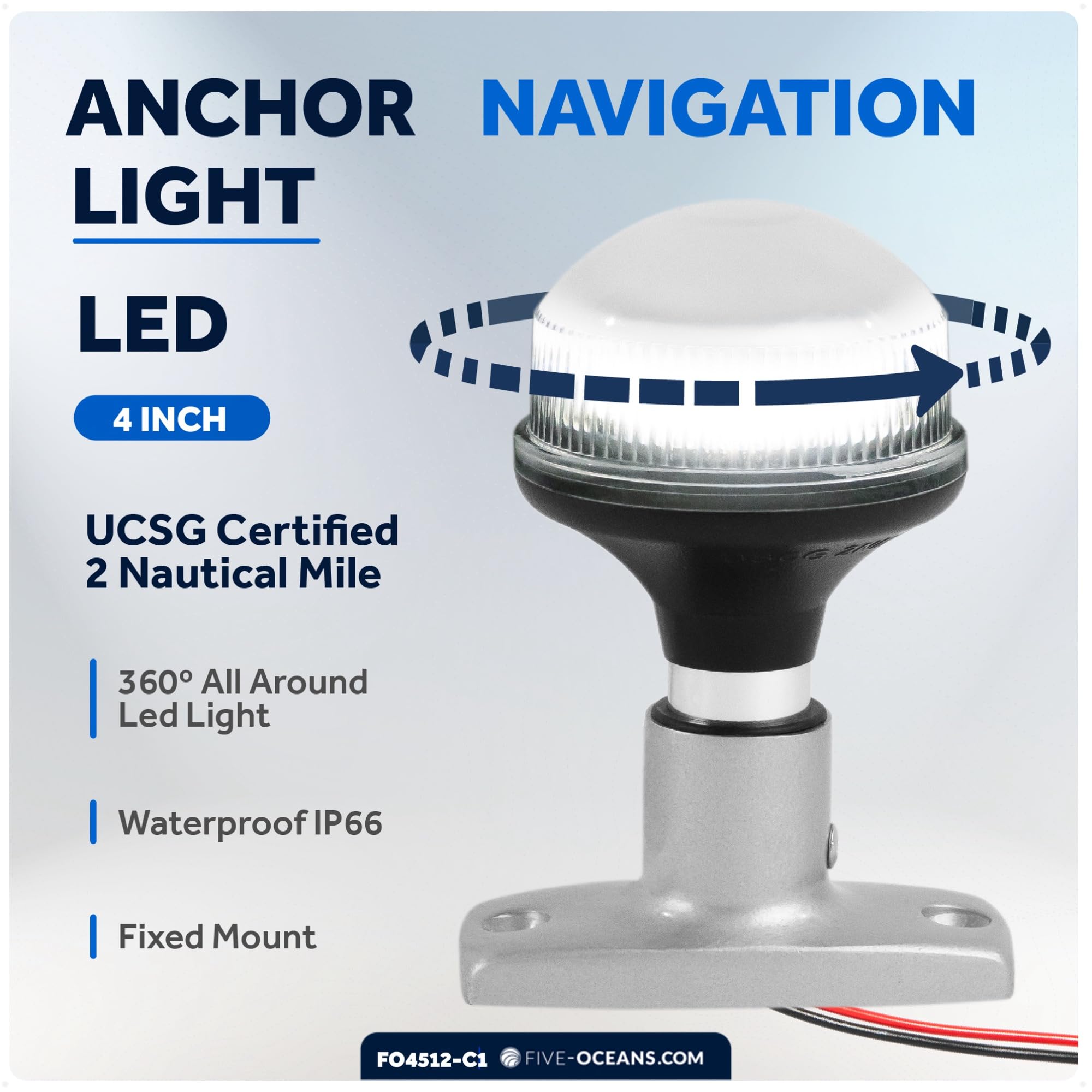 Five Oceans LED Anchor & Bi-Color Navigation Light Kit, 12V, USCG Rules 2NM, Model FO4512-C1, Silver for Boats