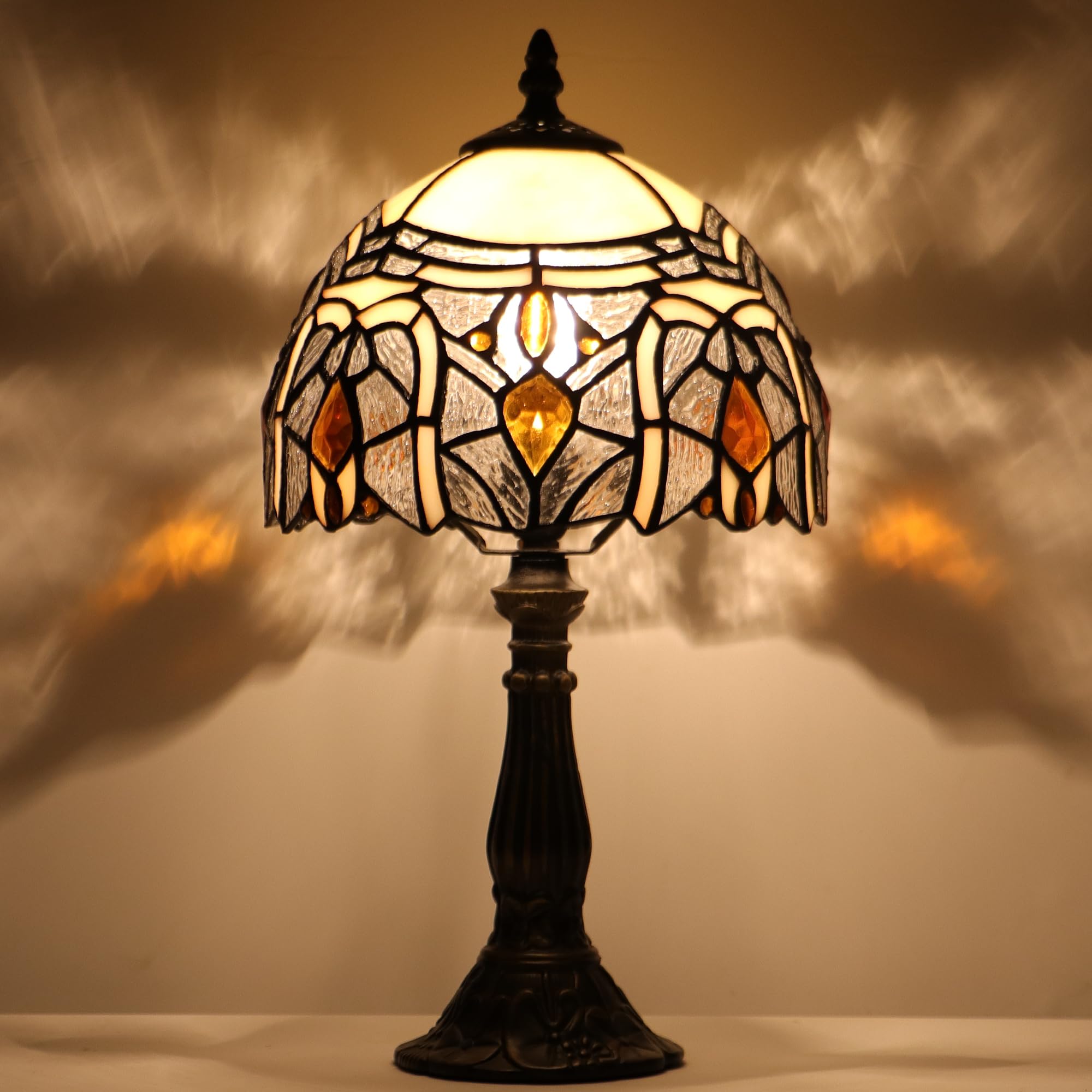 HZYFFYU Small Stained Glass Table Lamp Mini Stained Glass Lamp Memory Sympathy Desk Reading Light 8X14 Inch (Crystal Style)