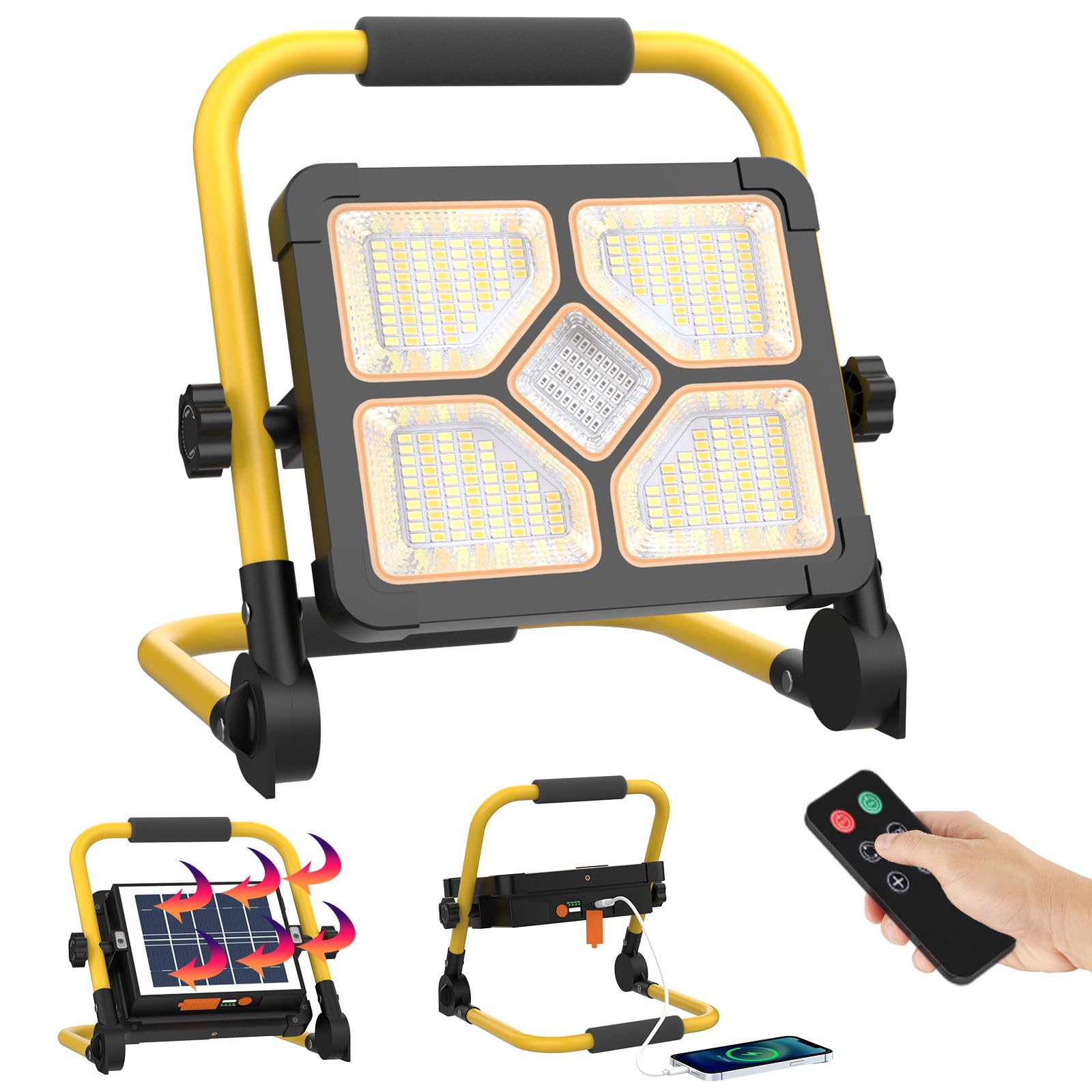 ERAY Rechargeable Work Light 10000LM with Remote Control & Stand, 15000mAh Battery, IP66, Black