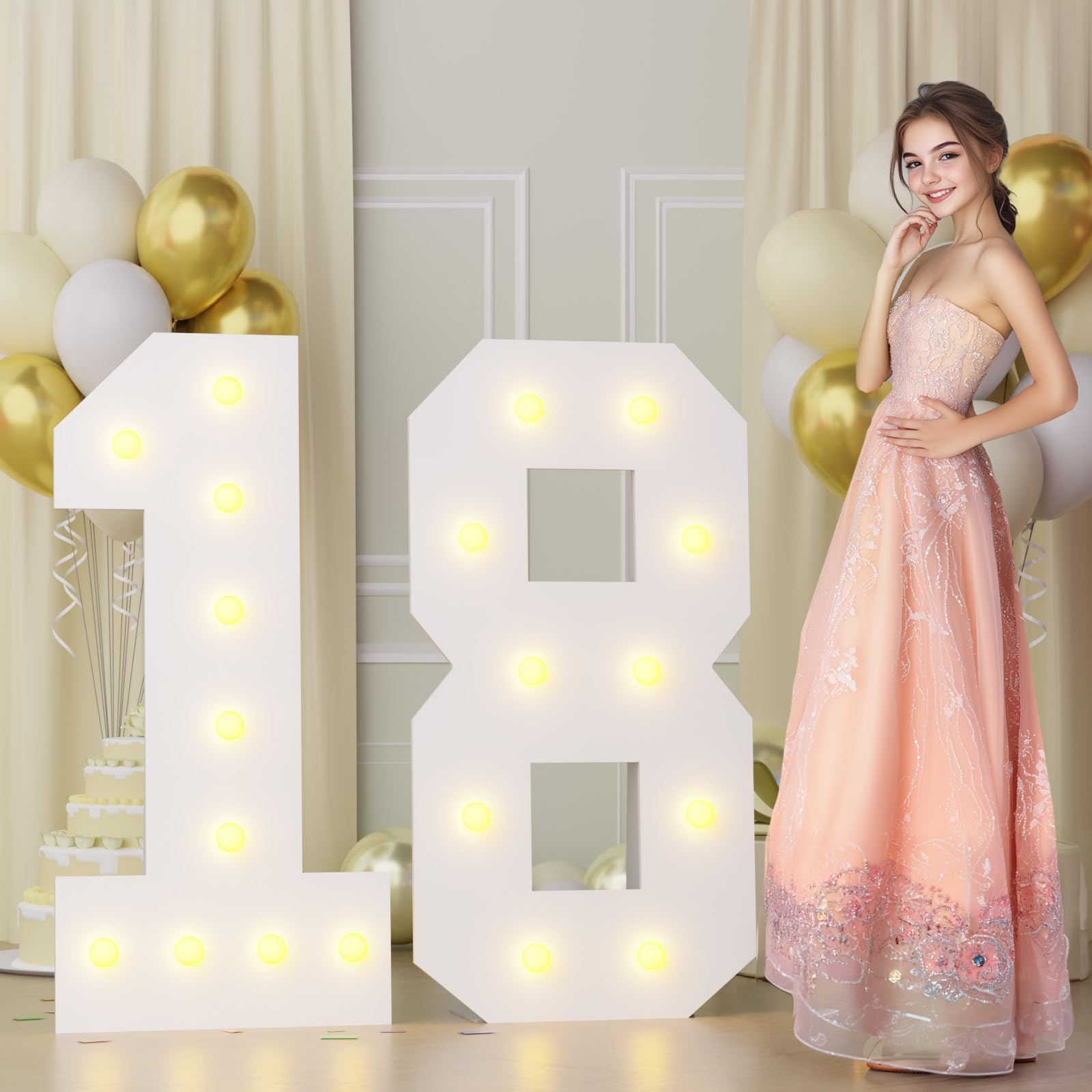 4Ft 18 Marquee Numbers  Big 18 Light Up Numbers For 18Th Birthday Decorations Warm Light 18 Year Old Birthday Decorations For Anniversary Party Decor