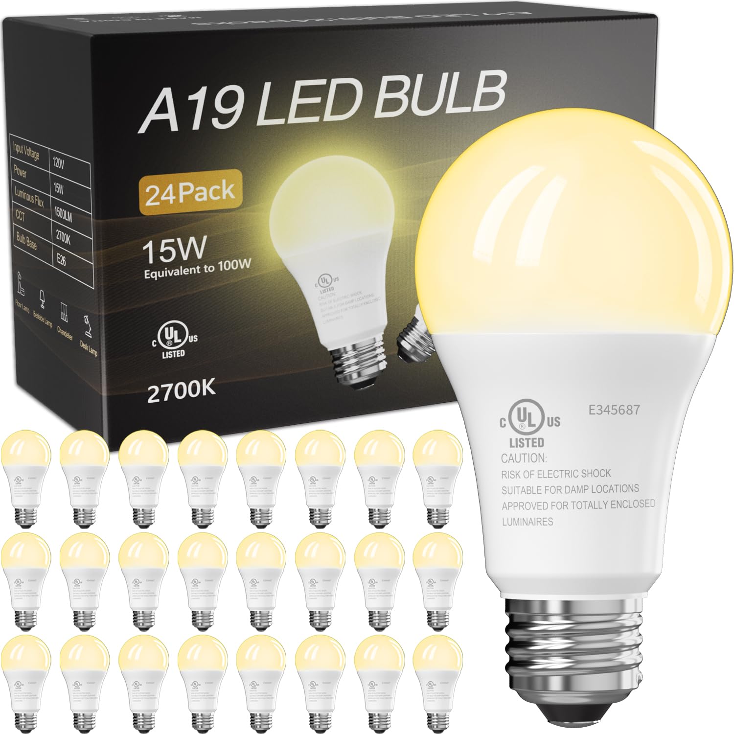 Tjoy 24 Pack Led Light Bulbs, 100 Watt Equivalent A19 Led Bulbs, Soft Warm White 2700K, Energy Saving Lightbulbs With E26 Standa
