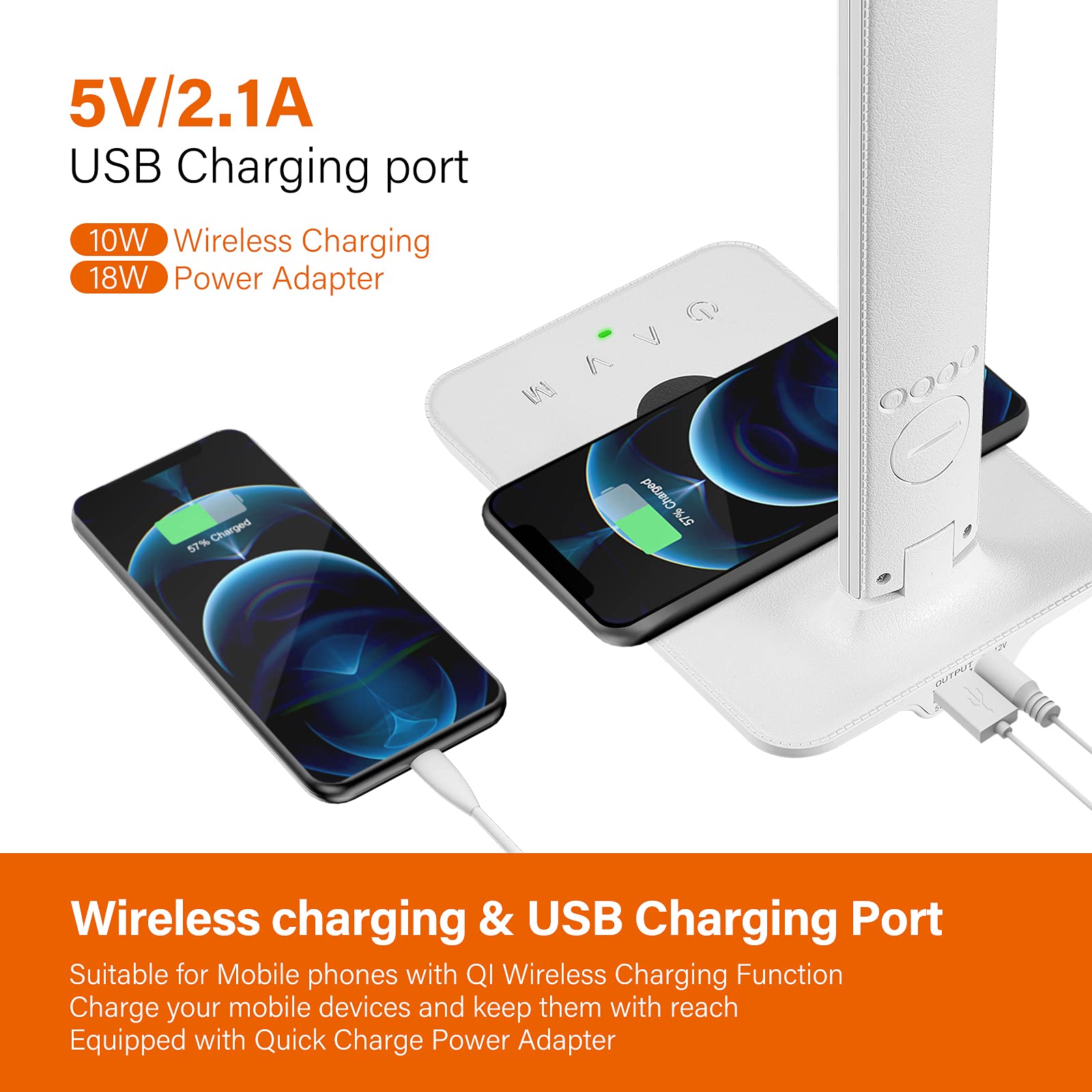 Poukaran Led Desk Lamp With Wireless Charger, Usb Charging Port, Office Table Lamp With Clock, Alarm, Date, Temperature For Home