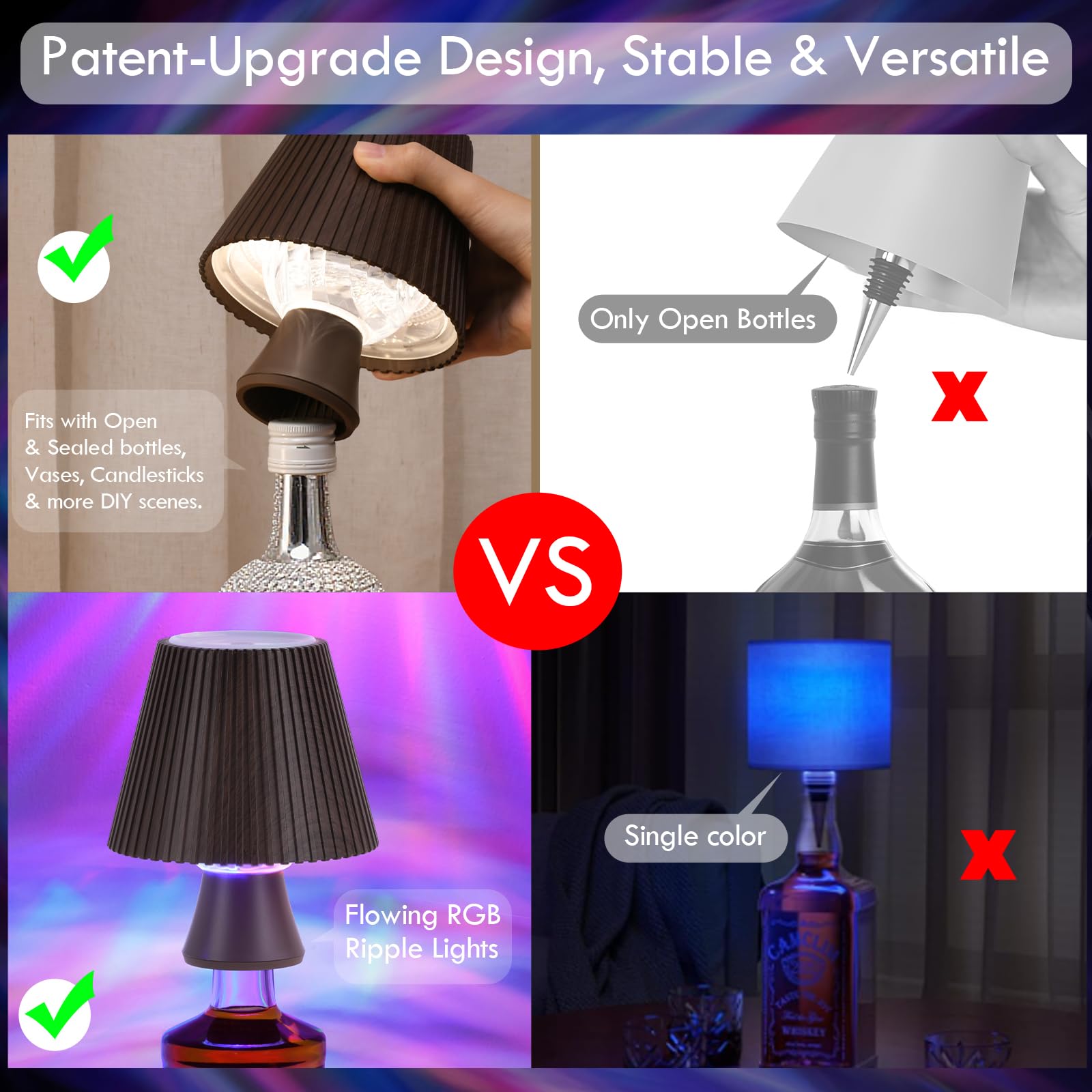 WILIT RGB Water Ripple Wine Bottle Lights, 5.12" x 6.1", Unique Home Decor, Wireless Night Light for Bedroom and Bar Accessories