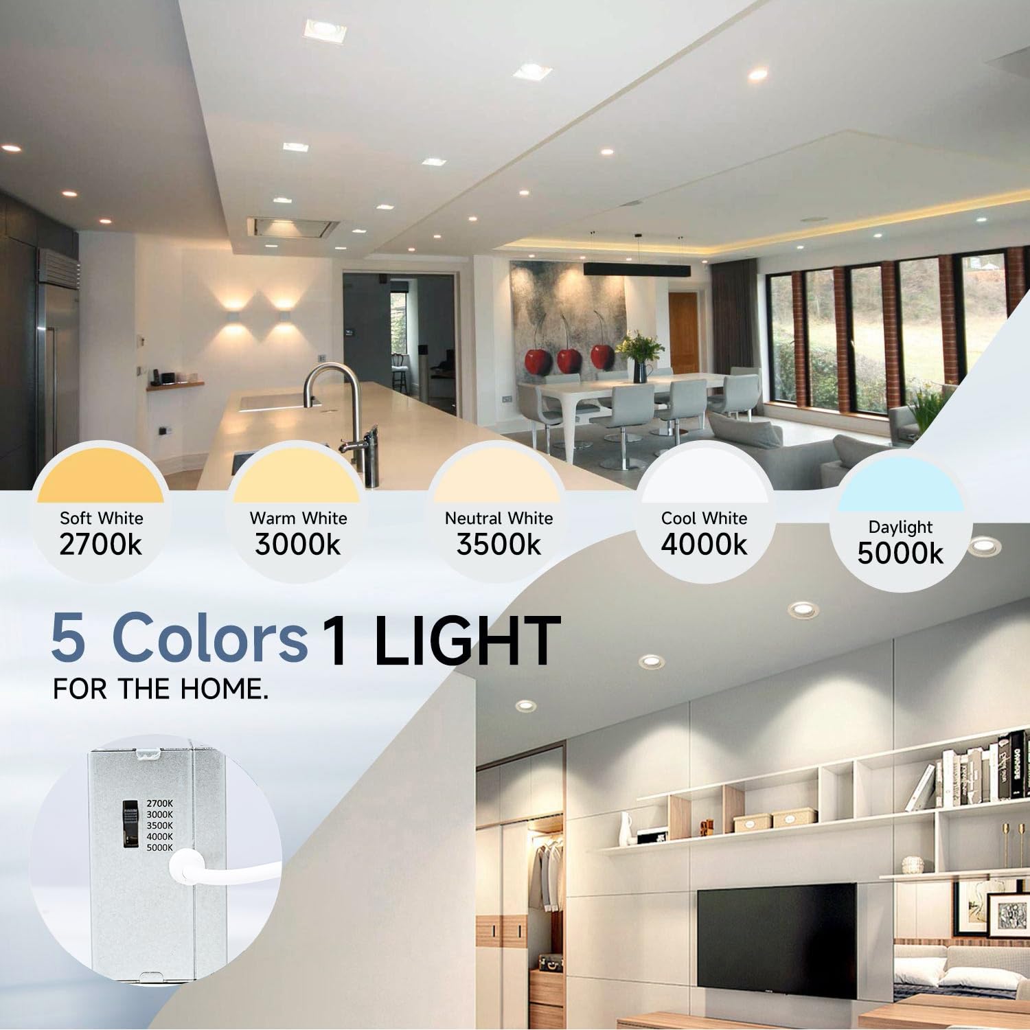 ZYC LED Recessed Lights 3 Inch 10 Pack Dimmable 8W 5 Color Options White Gimbal Model G-10P-3R ETL Listed