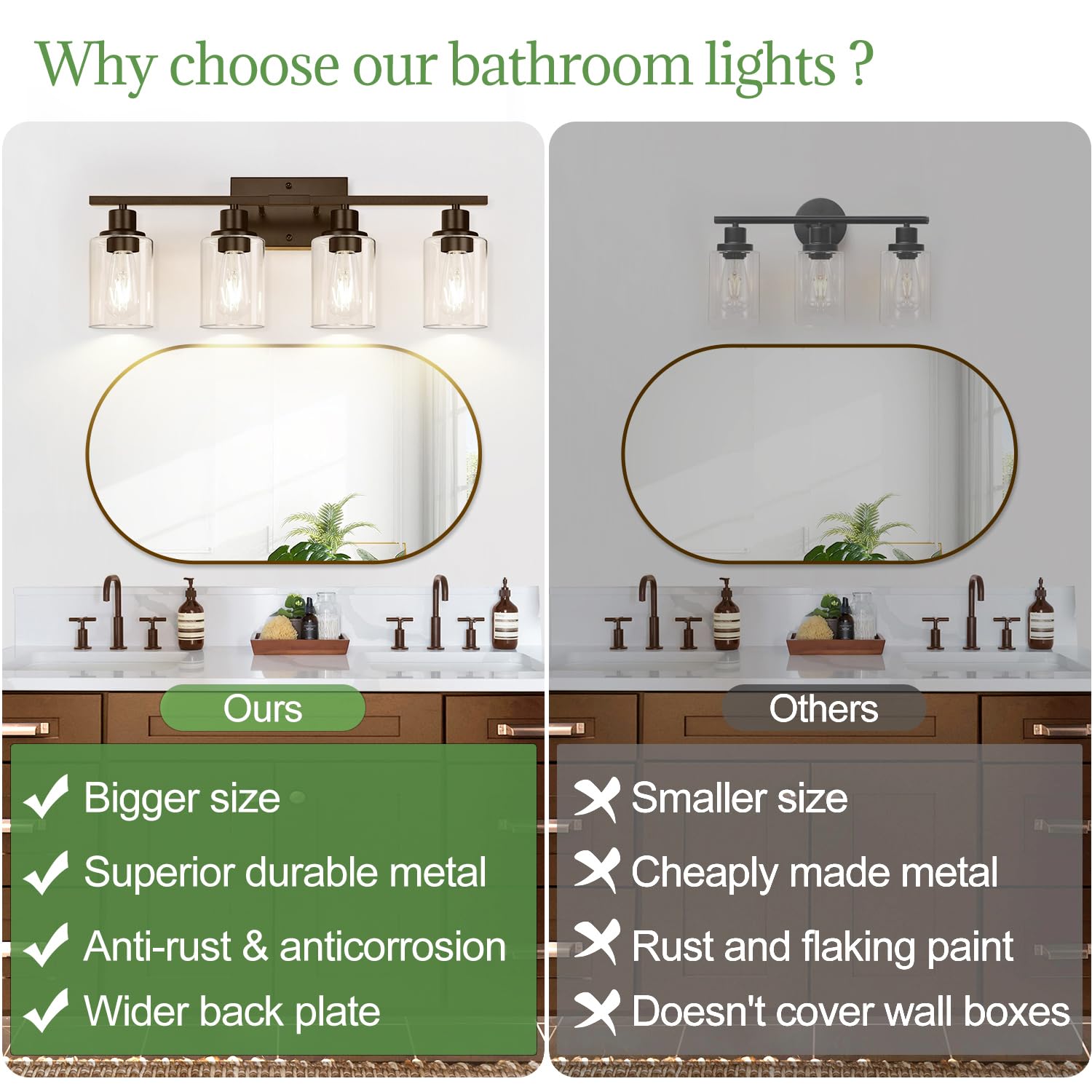 Indoi 4-Light Bathroom Light Fixtures, Brown Vanity Lighting Fixtures With Clear Glass Shades, Modern Bathroom Wall Lamp For Mir