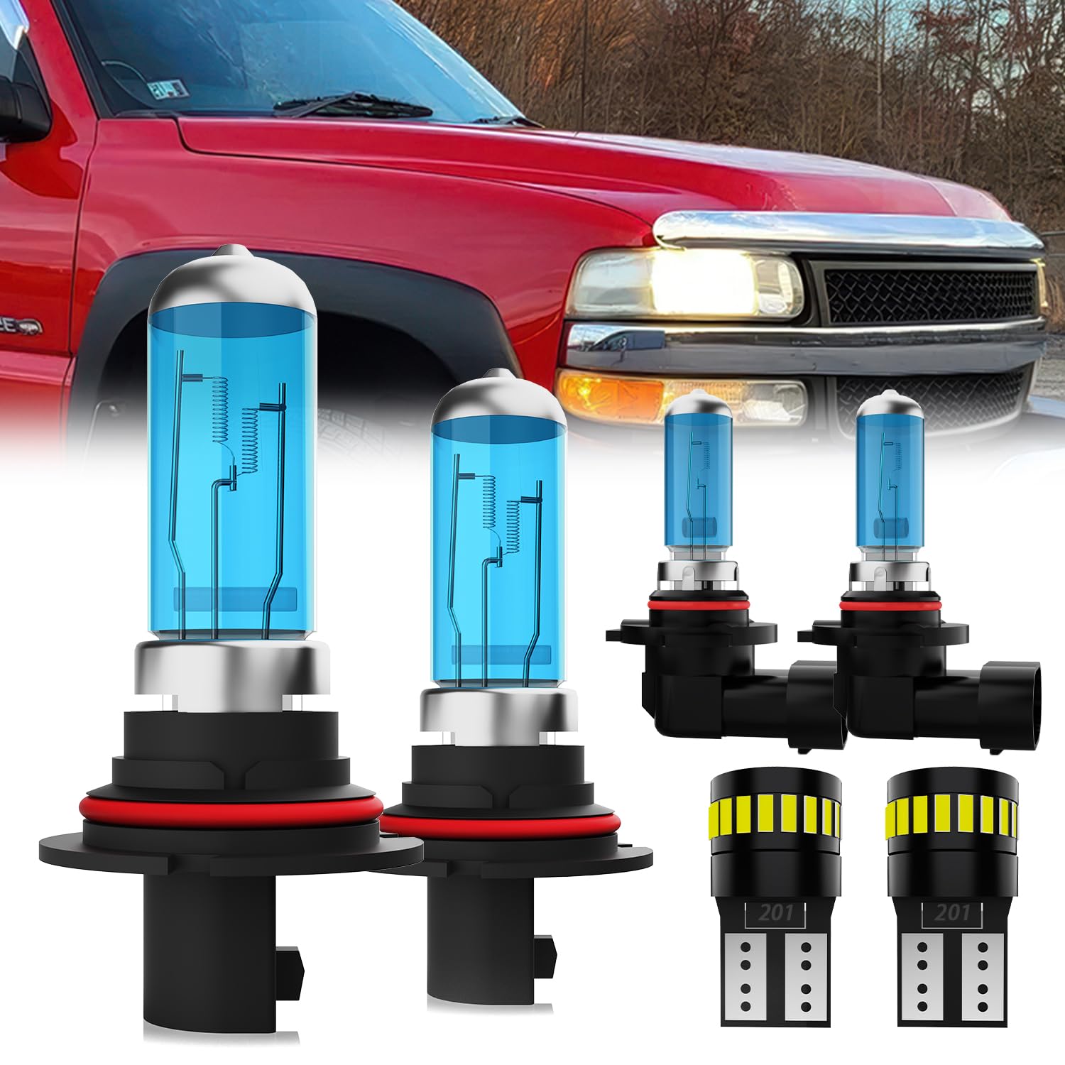 LECCIBUB Headlight Bulbs License Plate Lights Fit For Ford F250 Super Duty 1999-2000, 9007 High Low Beam + 9145 Fog Lights Halog